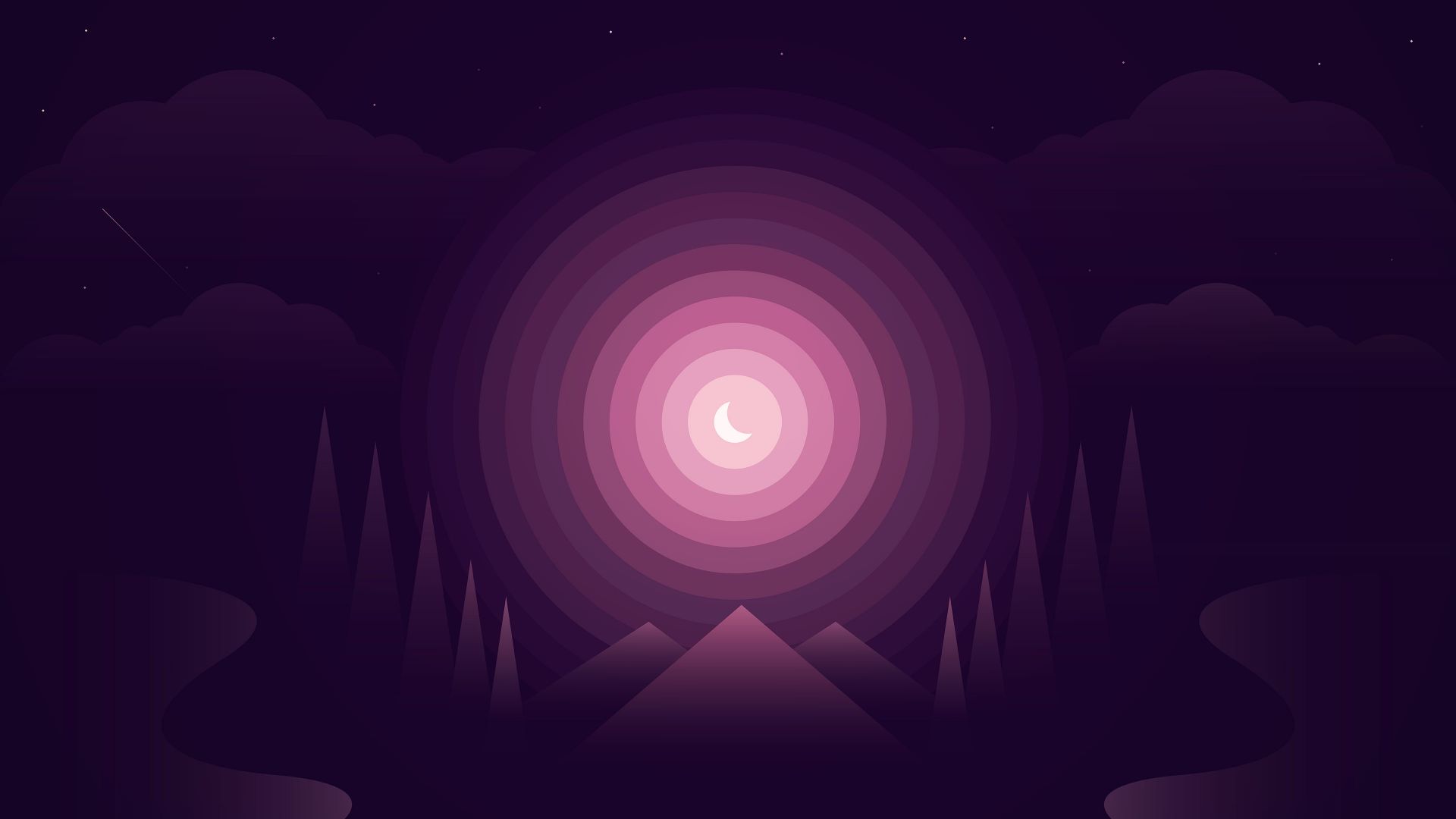 Wallpaper Forest, gradient, half moon, nightscape, minimal, 4k