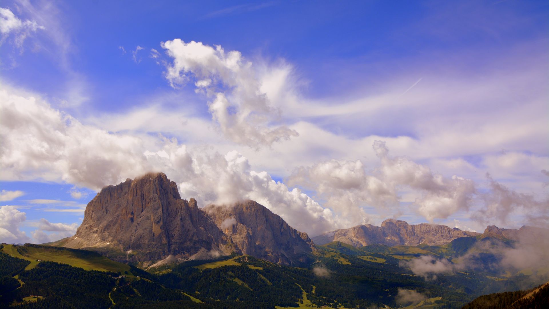 Wallpaper Dolomites, mountains, clouds, skyline, landscape, valley, Italy