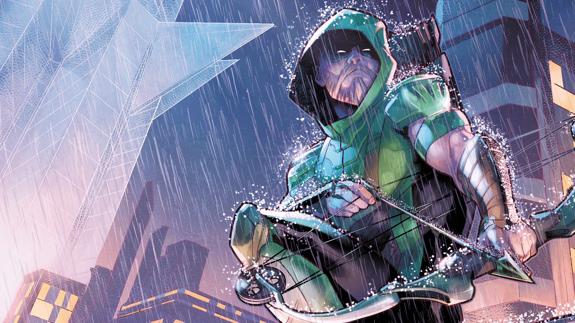 Wallpaper Green arrow, rain, superhero