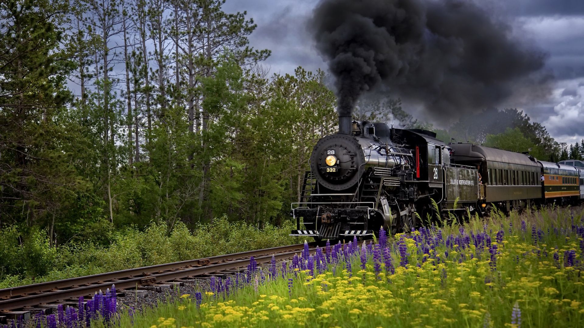 Wallpaper Train, landscape, railway track, railroad, smoke