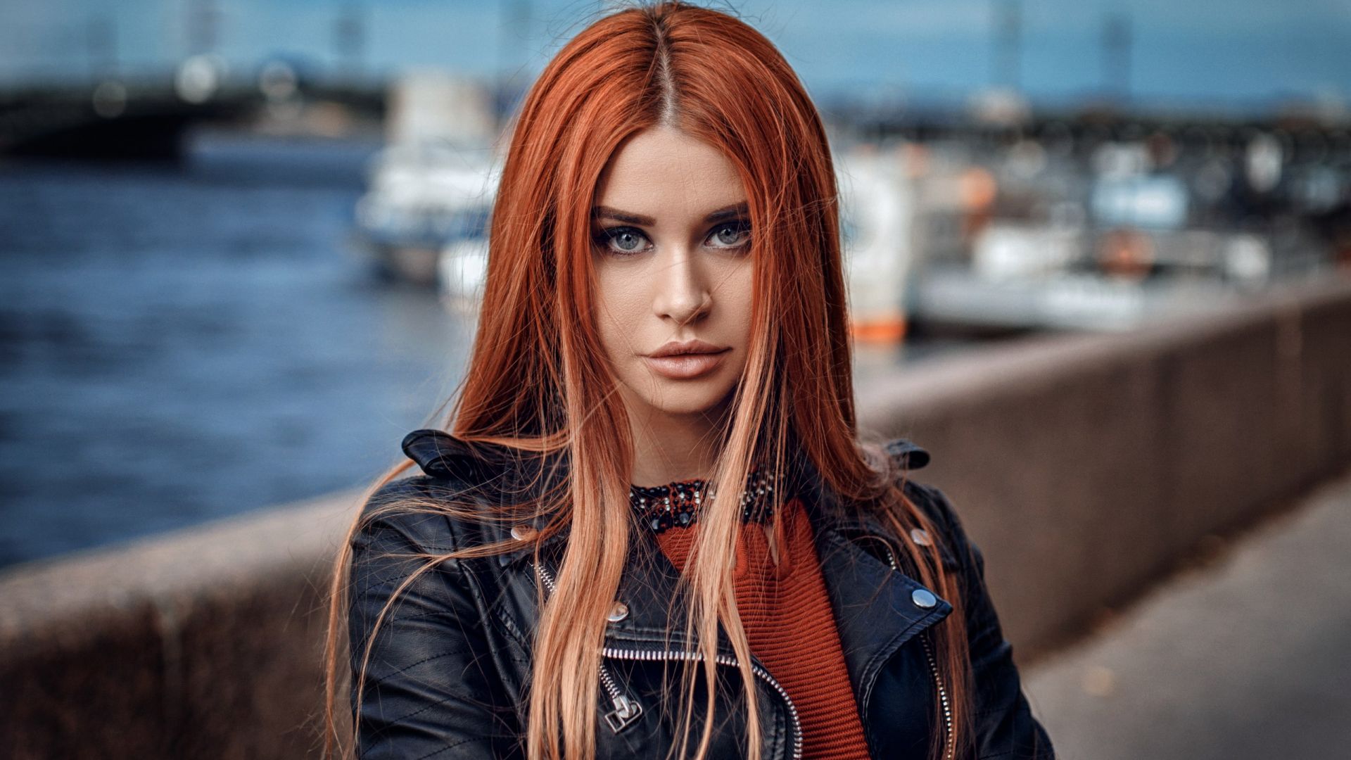 Wallpaper Redhead, harbour, jacket, stare