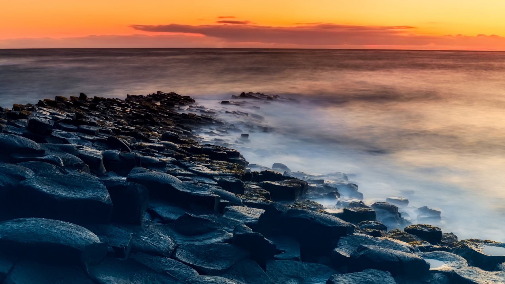 Wallpaper Ireland, sea, beach, skyline, rocks, sunset, mist