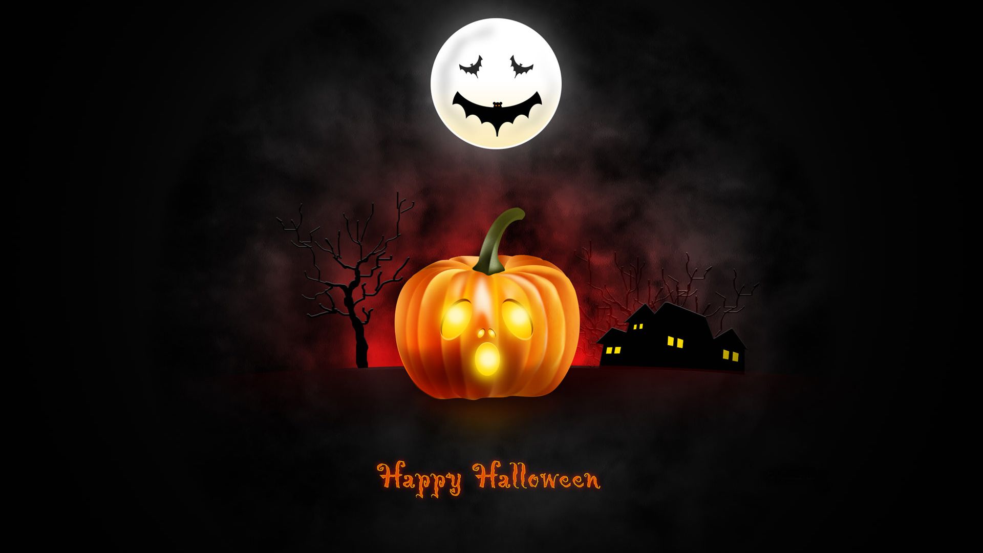 Wallpaper Halloween, dark, moon, pumpkin