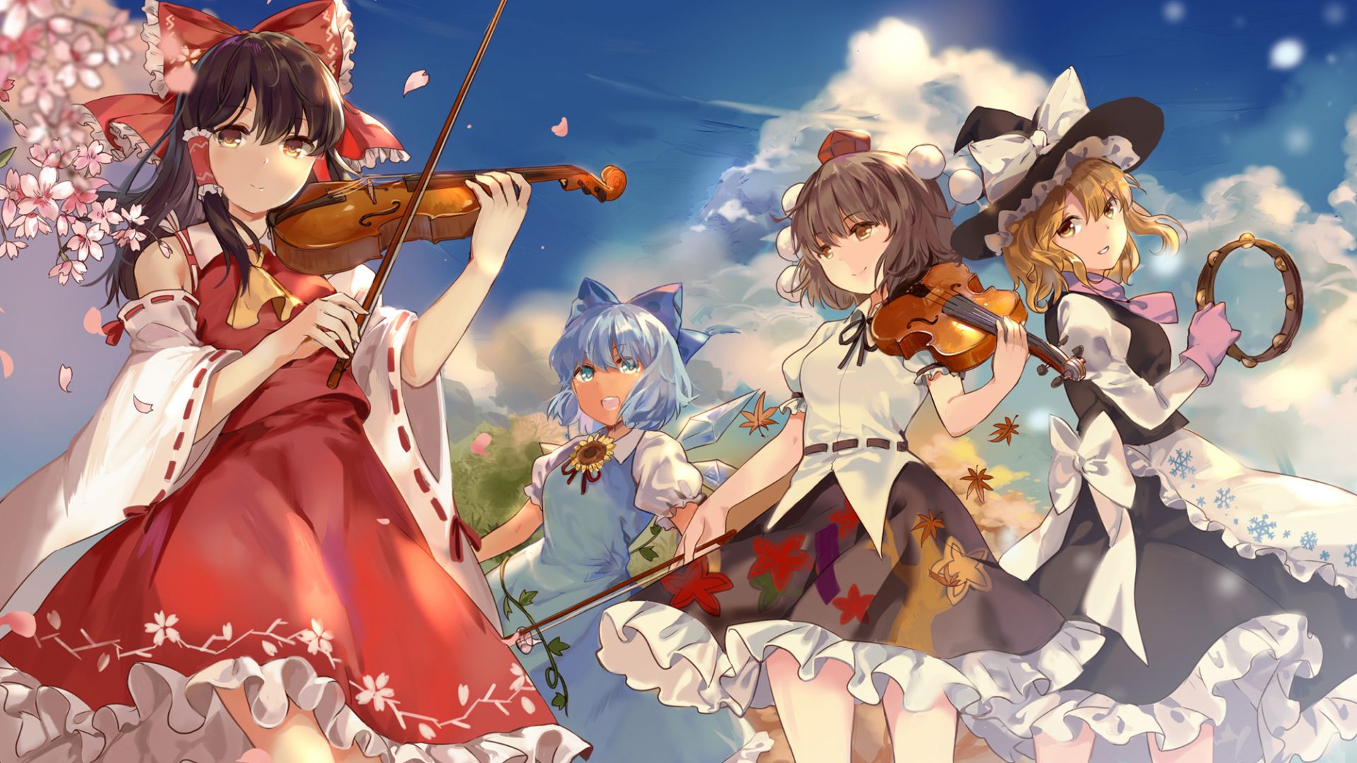 Wallpaper Violin, play, anime girls, touhou
