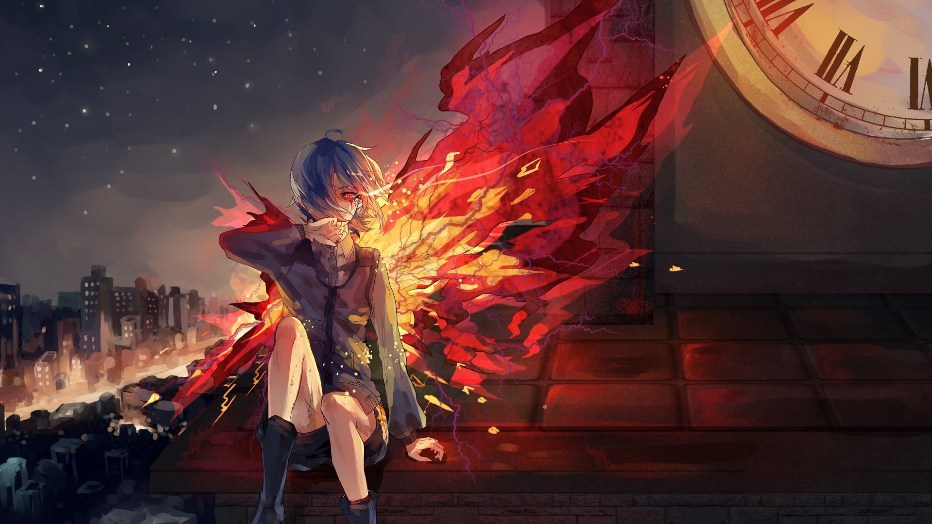 Wallpaper Anime, Touka Kirishima, Tokyo Ghoul, wings of fire
