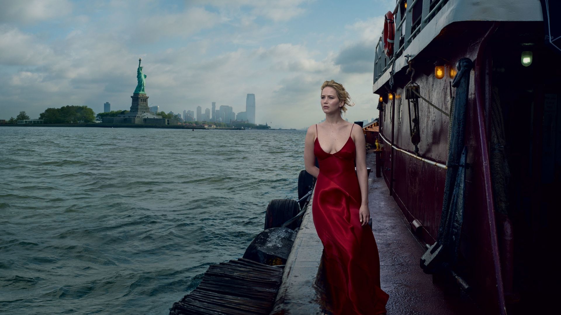 Wallpaper Jennifer Lawrence, vogue, red dress, 2017