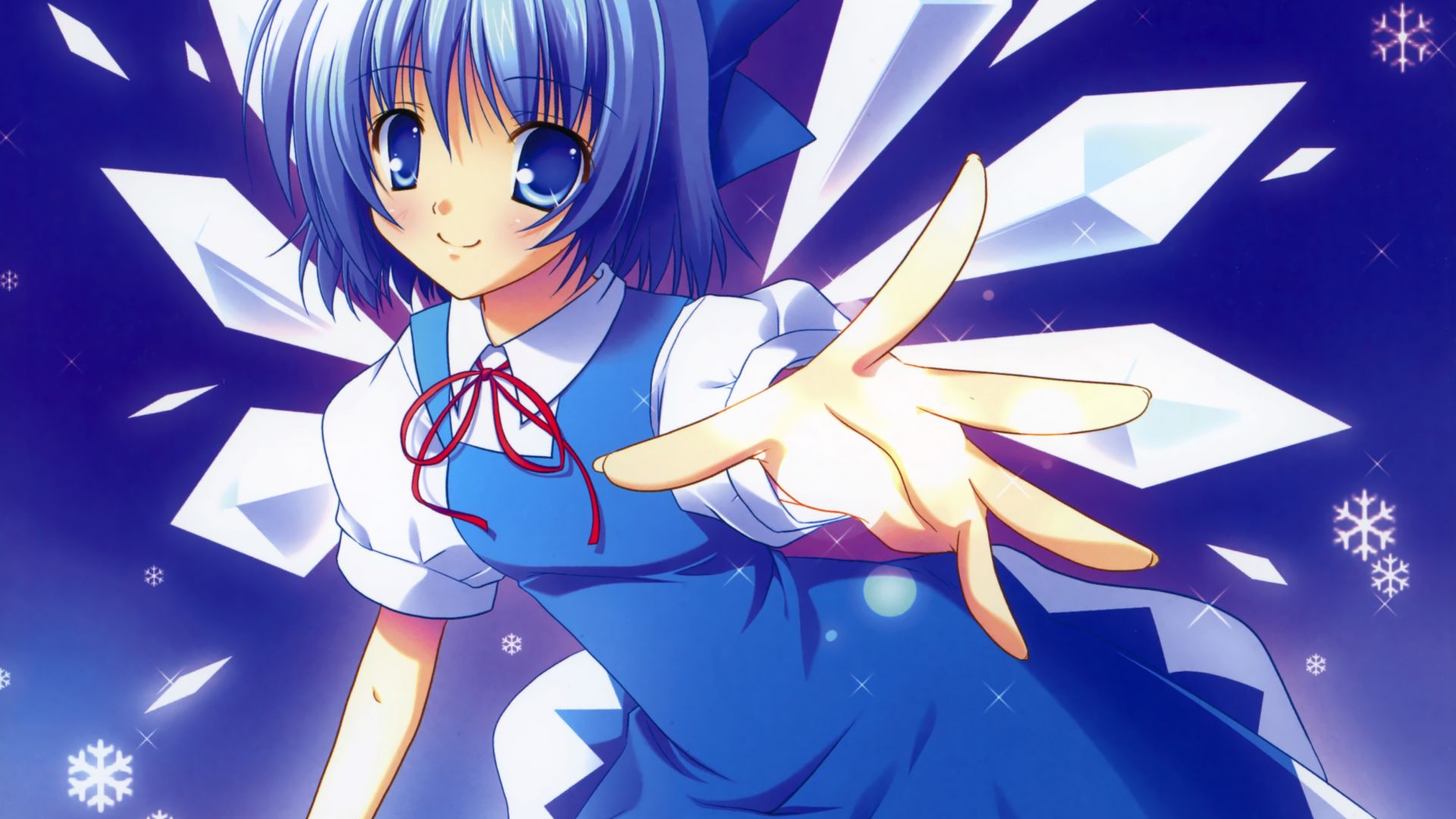 Wallpaper Blue dress, smile, anime girl, Cirno, Touhou