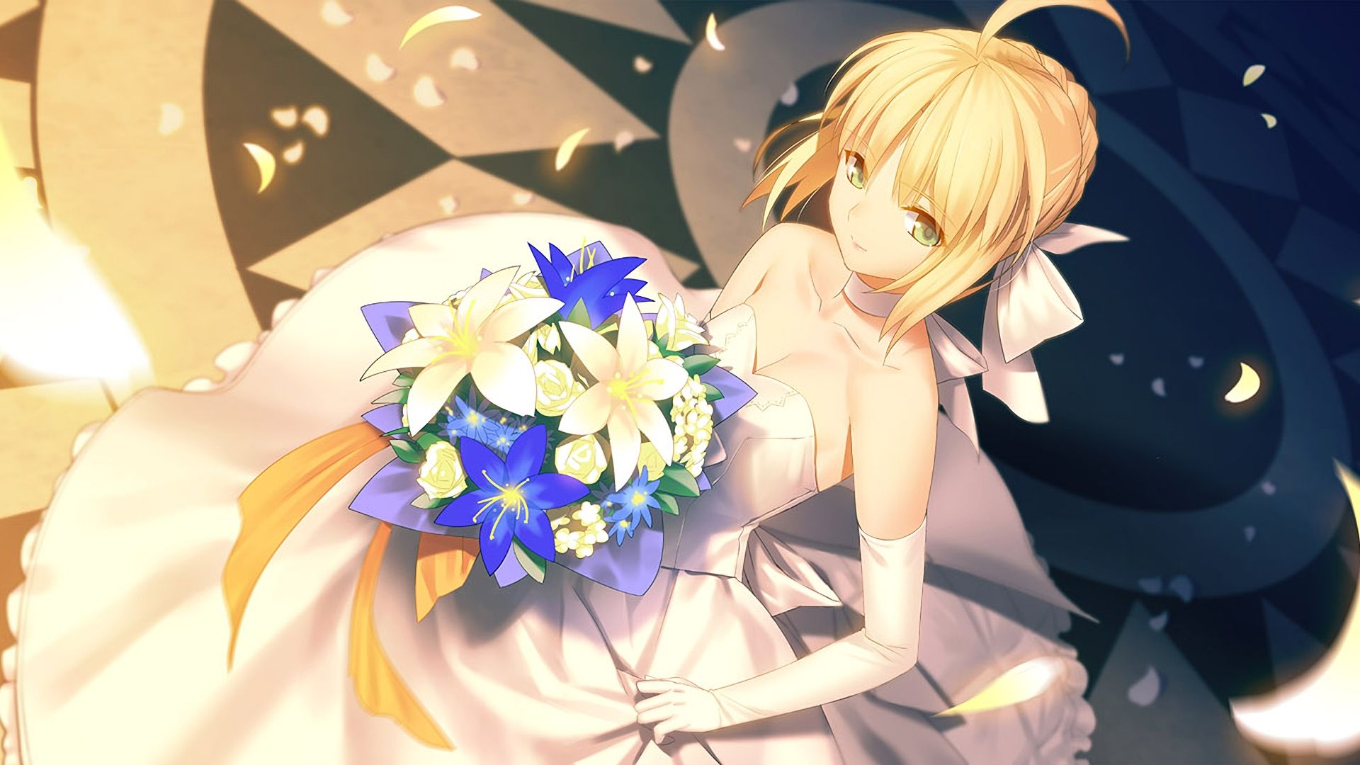 Wallpaper Cute anime girl, blonde anime, flowers
