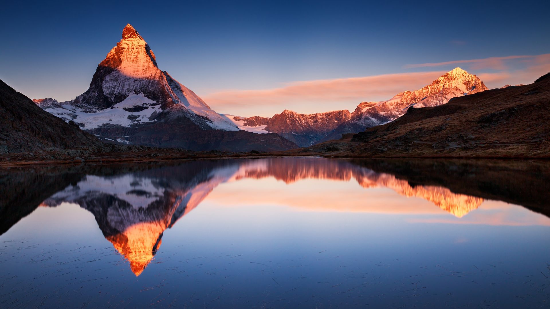 Wallpaper mountains, reflections, lake, Matterhorn, sunset