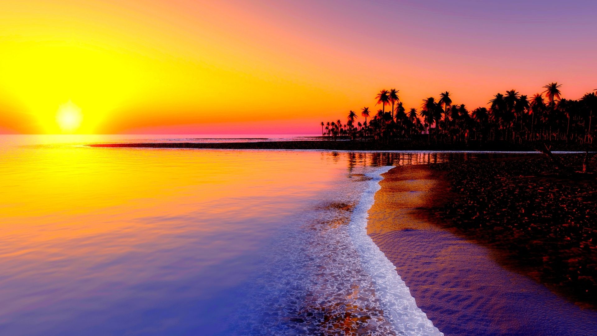 Wallpaper sunset at beach of tropical sea