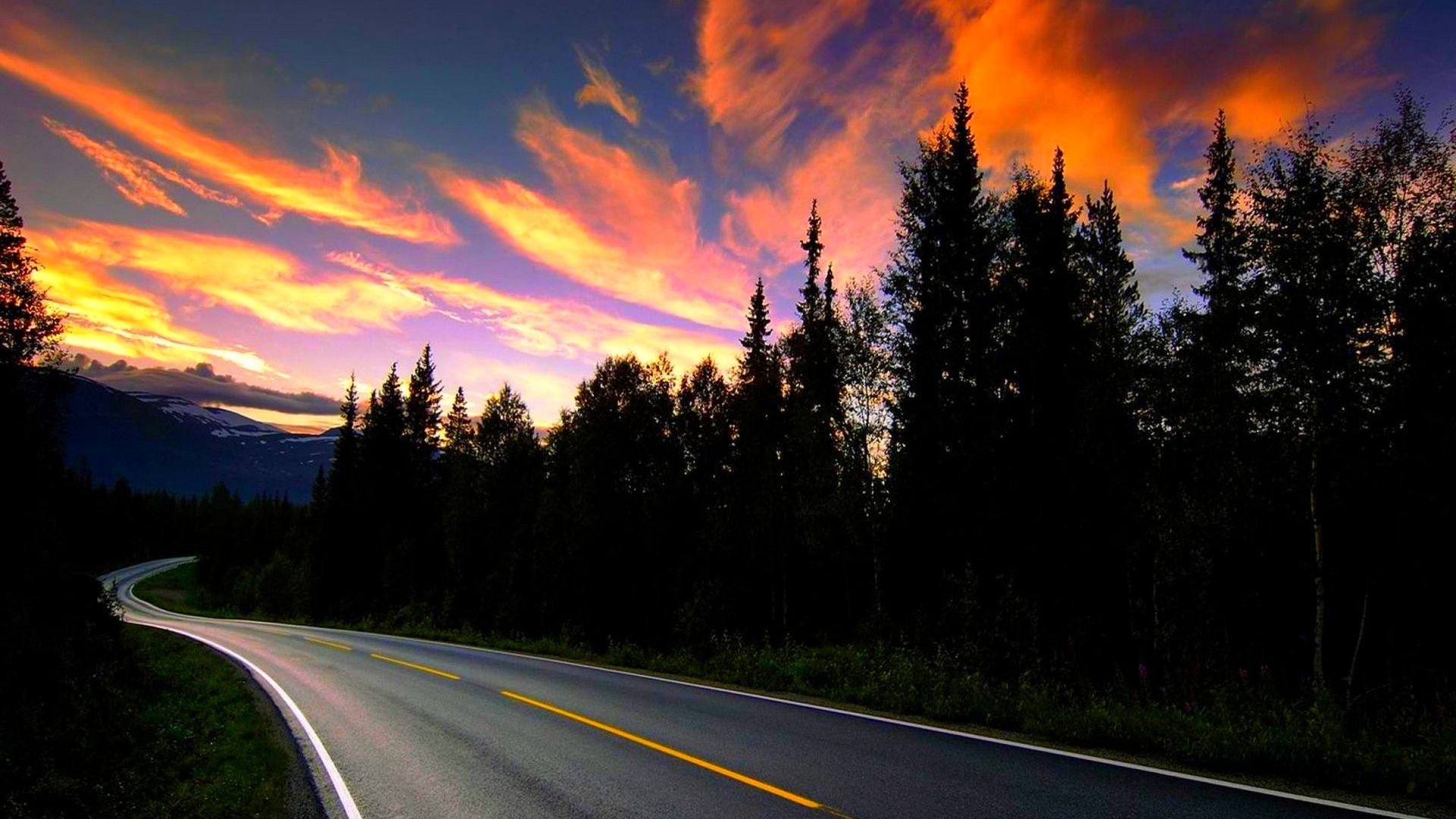 Desktop Wallpaper Sunset, Highway, Road, Trees, Nature, Hd Image, Picture,  Background, Au51oc