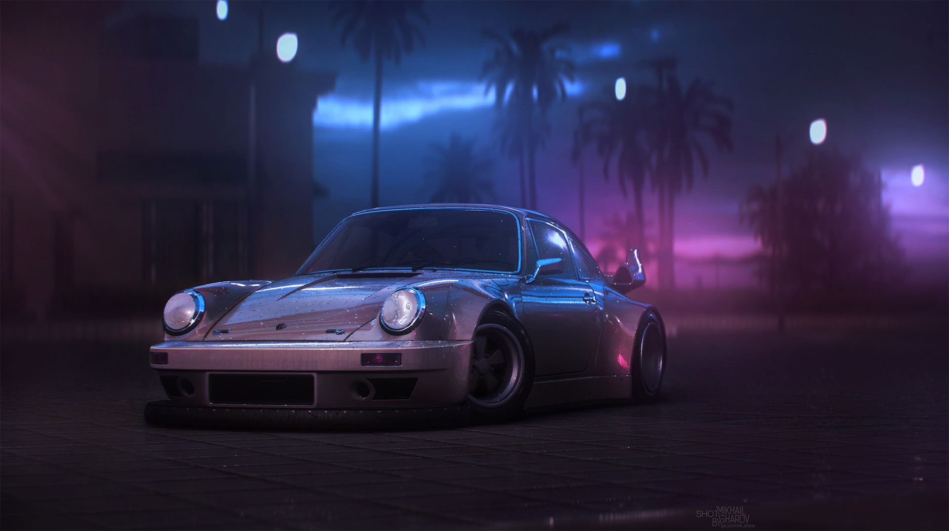 Wallpaper Sports car, rain, night, Porsche 911