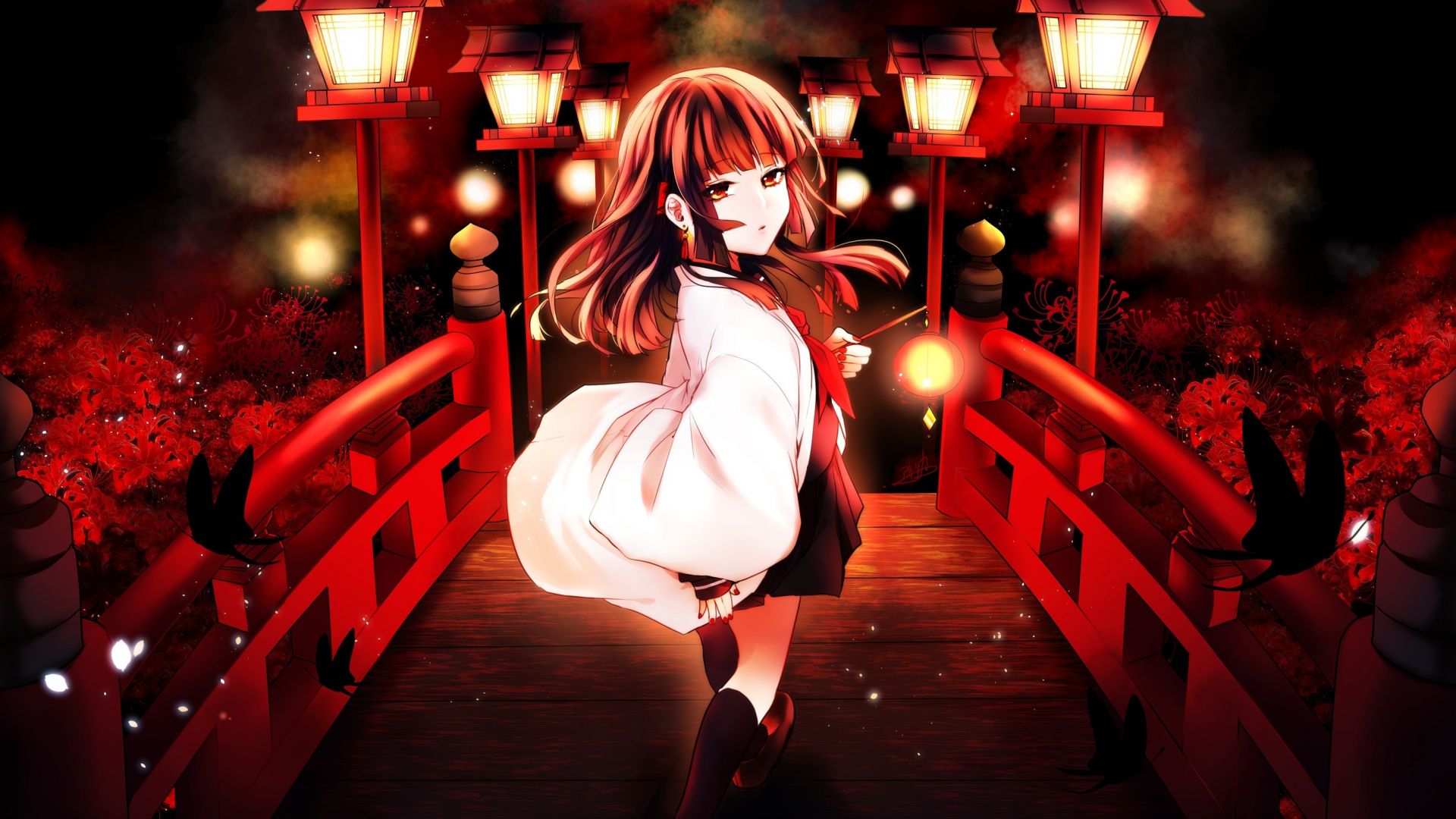 Wallpaper Anime girl, outdoor, night