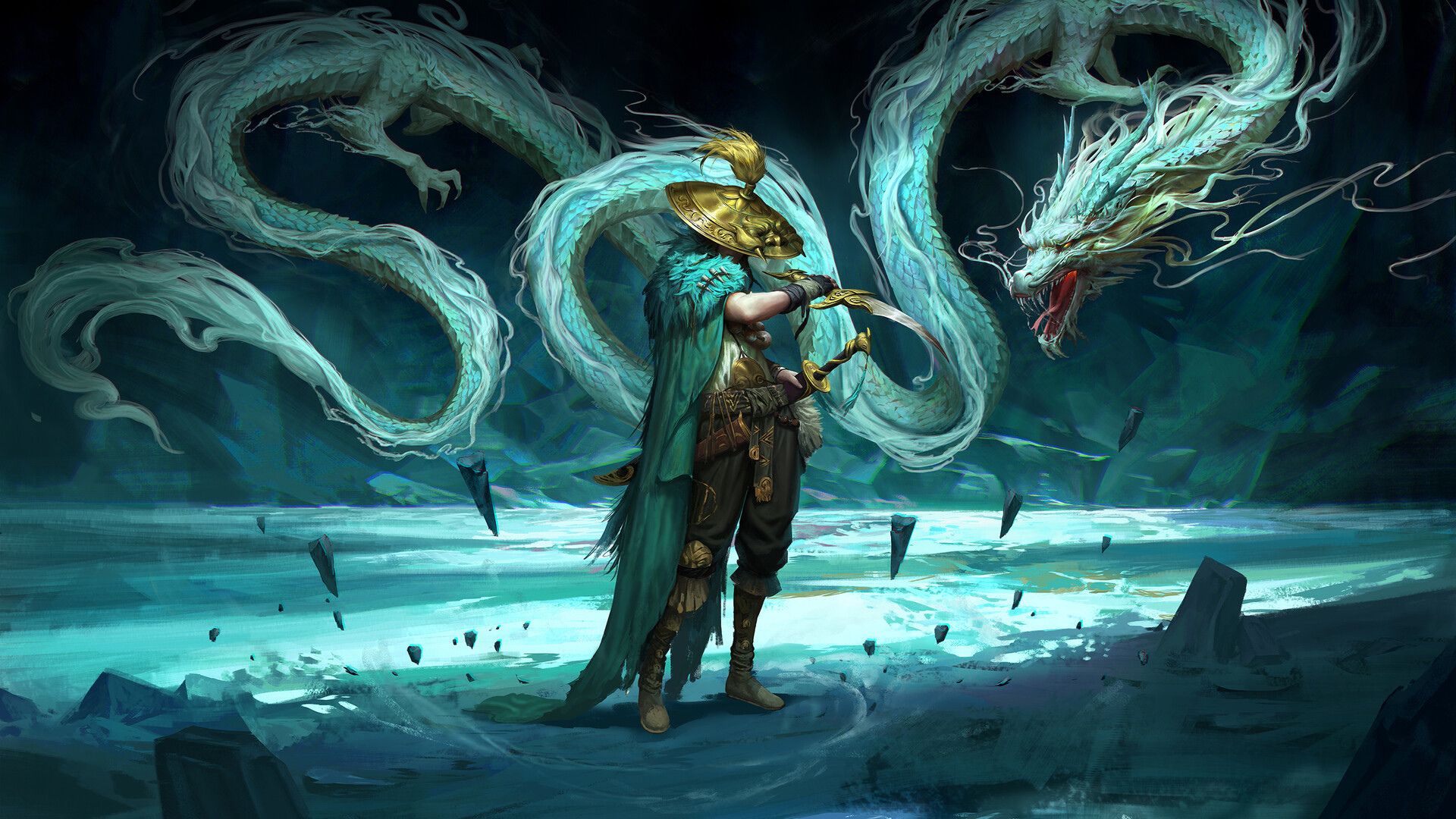 Wallpaper Dragon and warrior, fantasy