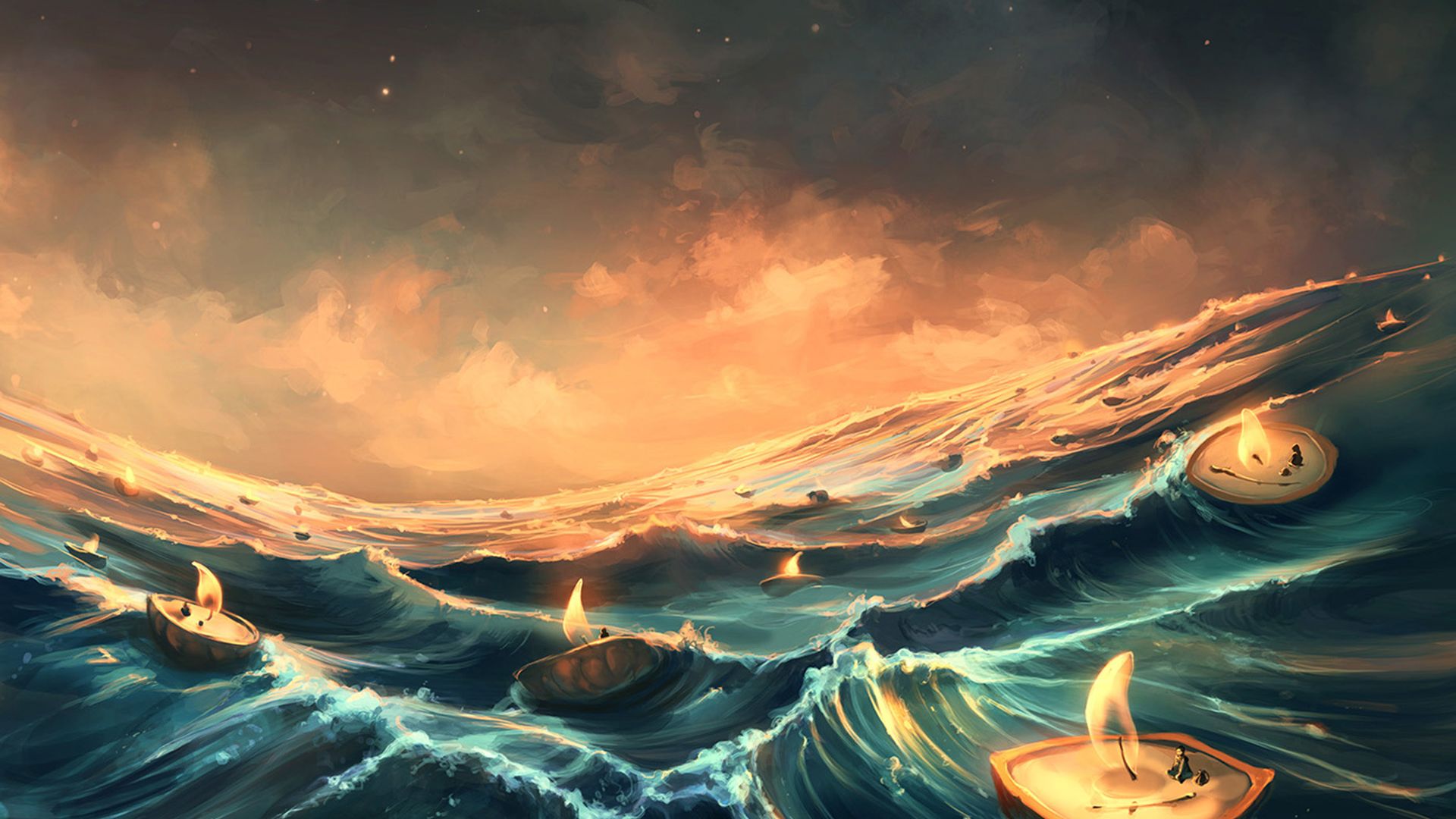 Wallpaper Candles, waves, sea, fantasy