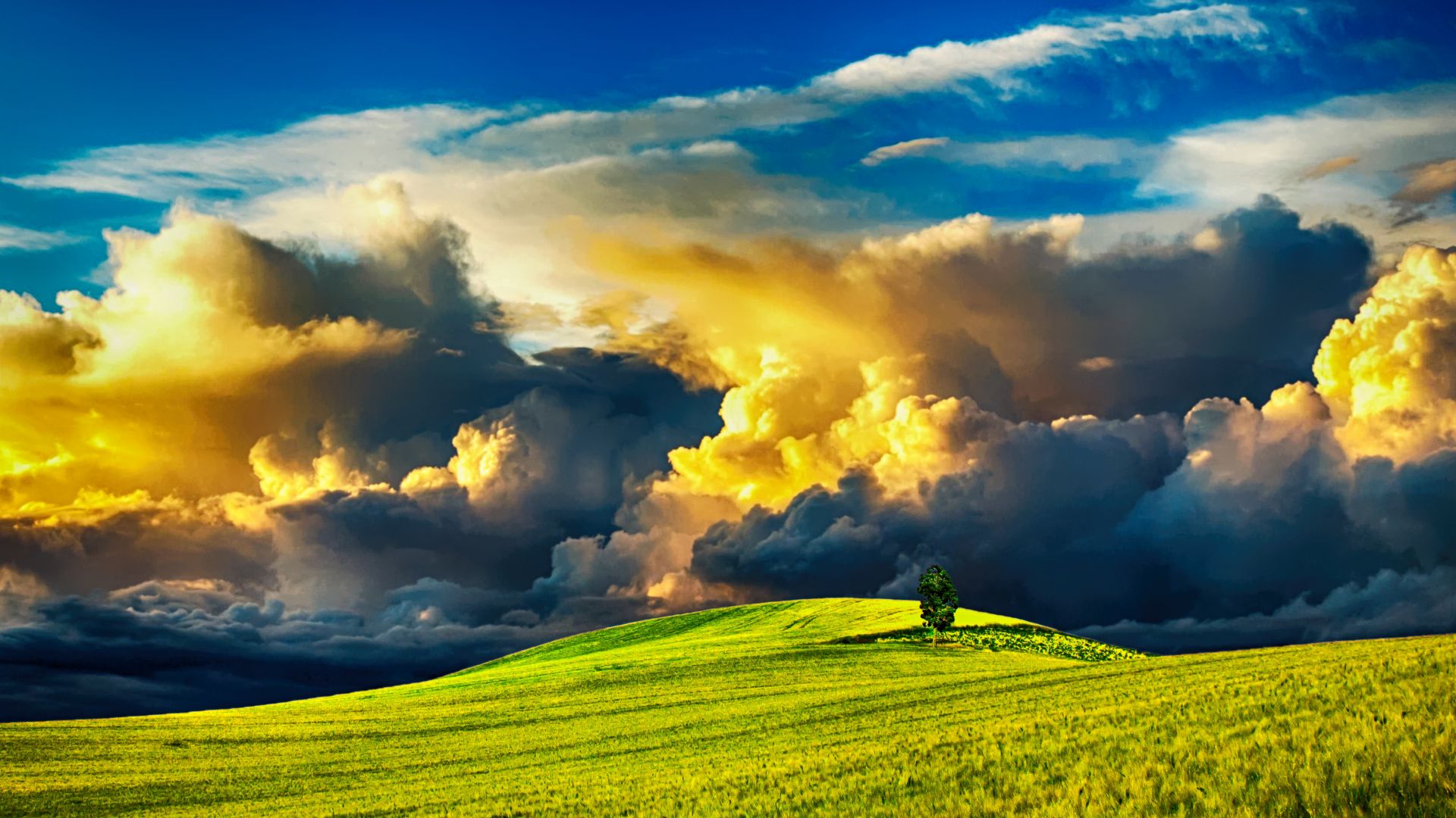 Wallpaper Countryside, landscape, tree, clouds, sky