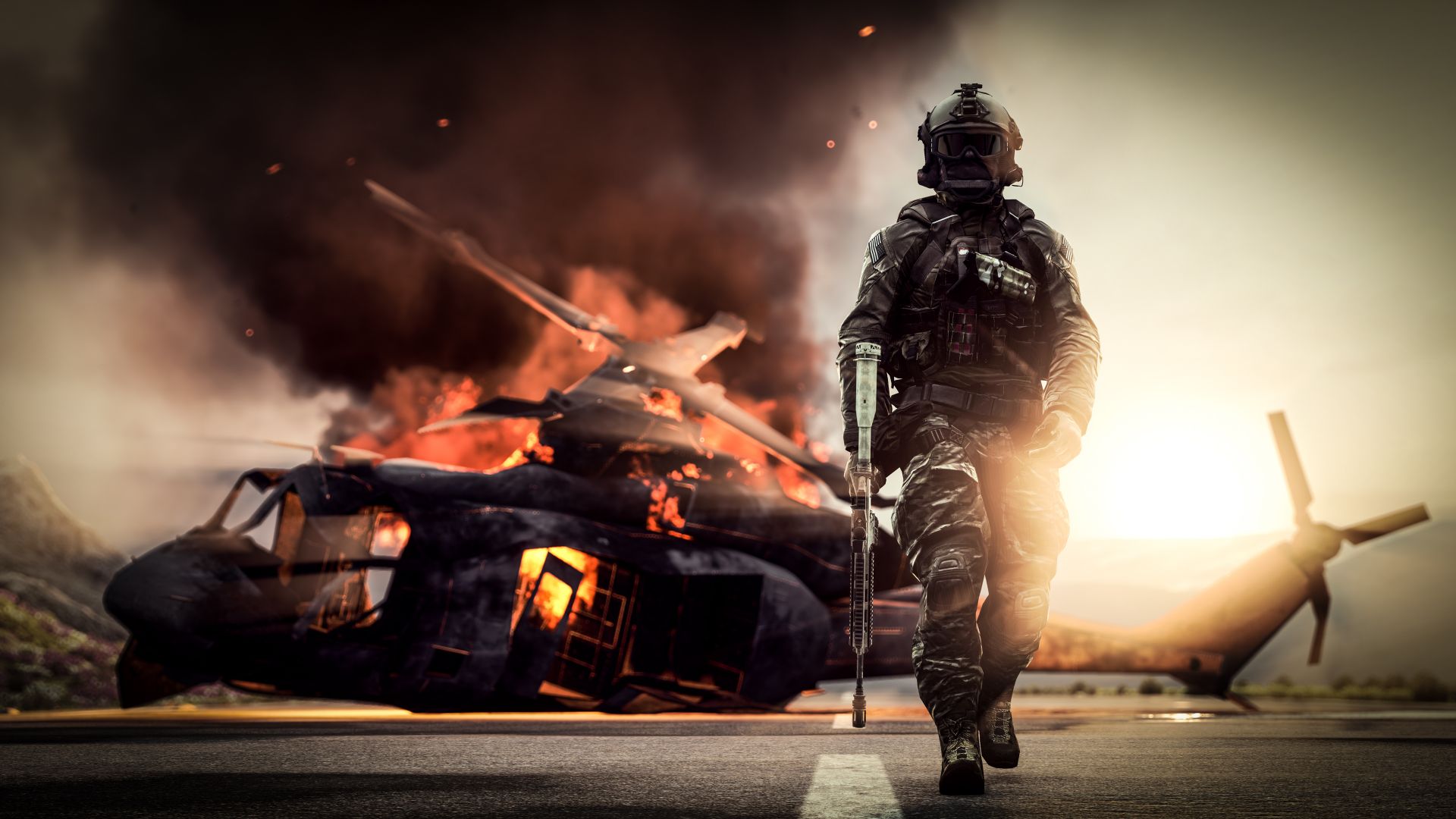 Wallpaper Battlefield 4, video game, solider, helicopter, 4k