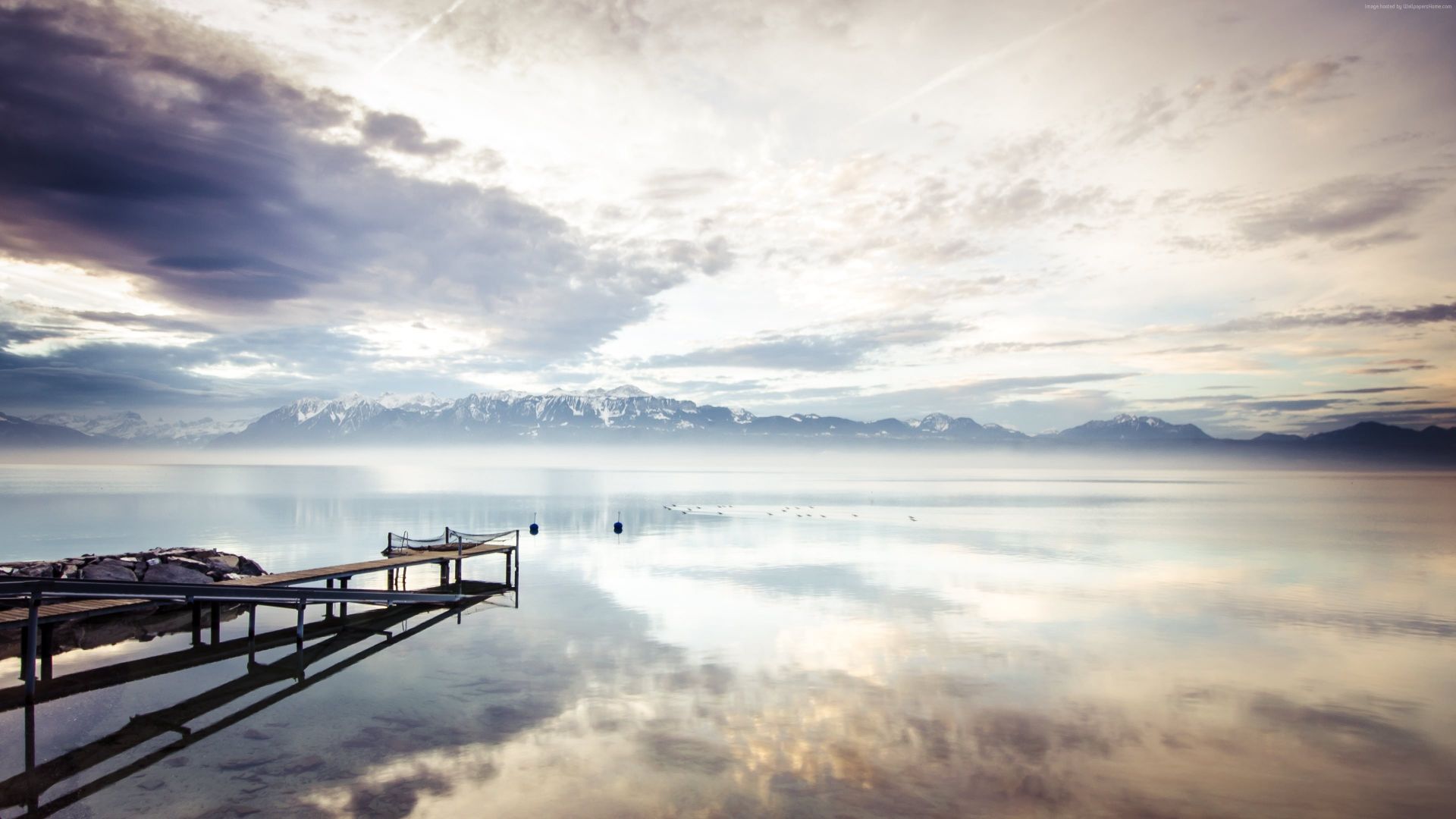 Wallpaper Lake, mountains, reflections, cloudy sky