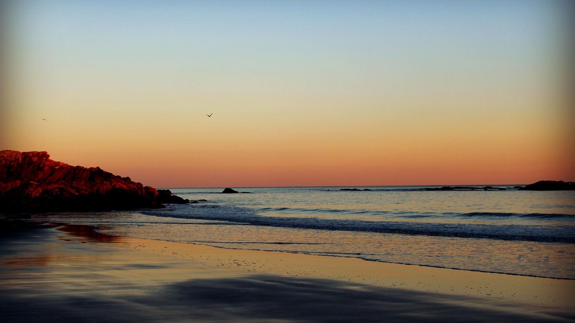 Wallpaper Sunset, beach, sea waves, skyline, sea