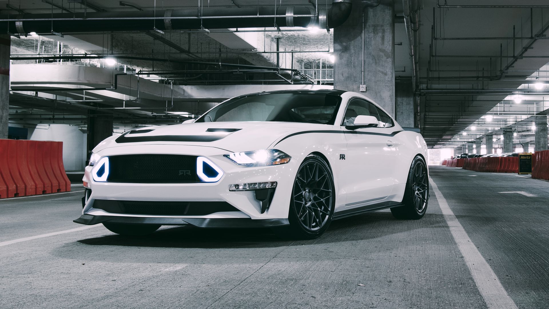 Wallpaper White ford mustang, muscle car, front, 4k