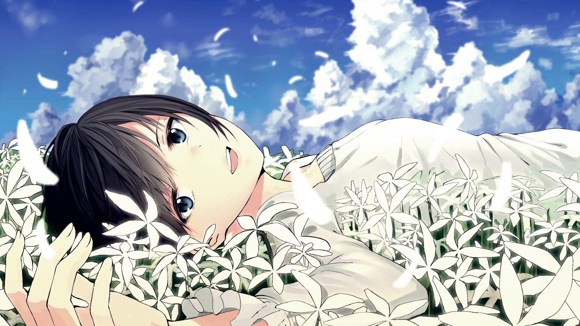 Wallpaper Original, meadow, lying down, anime girl
