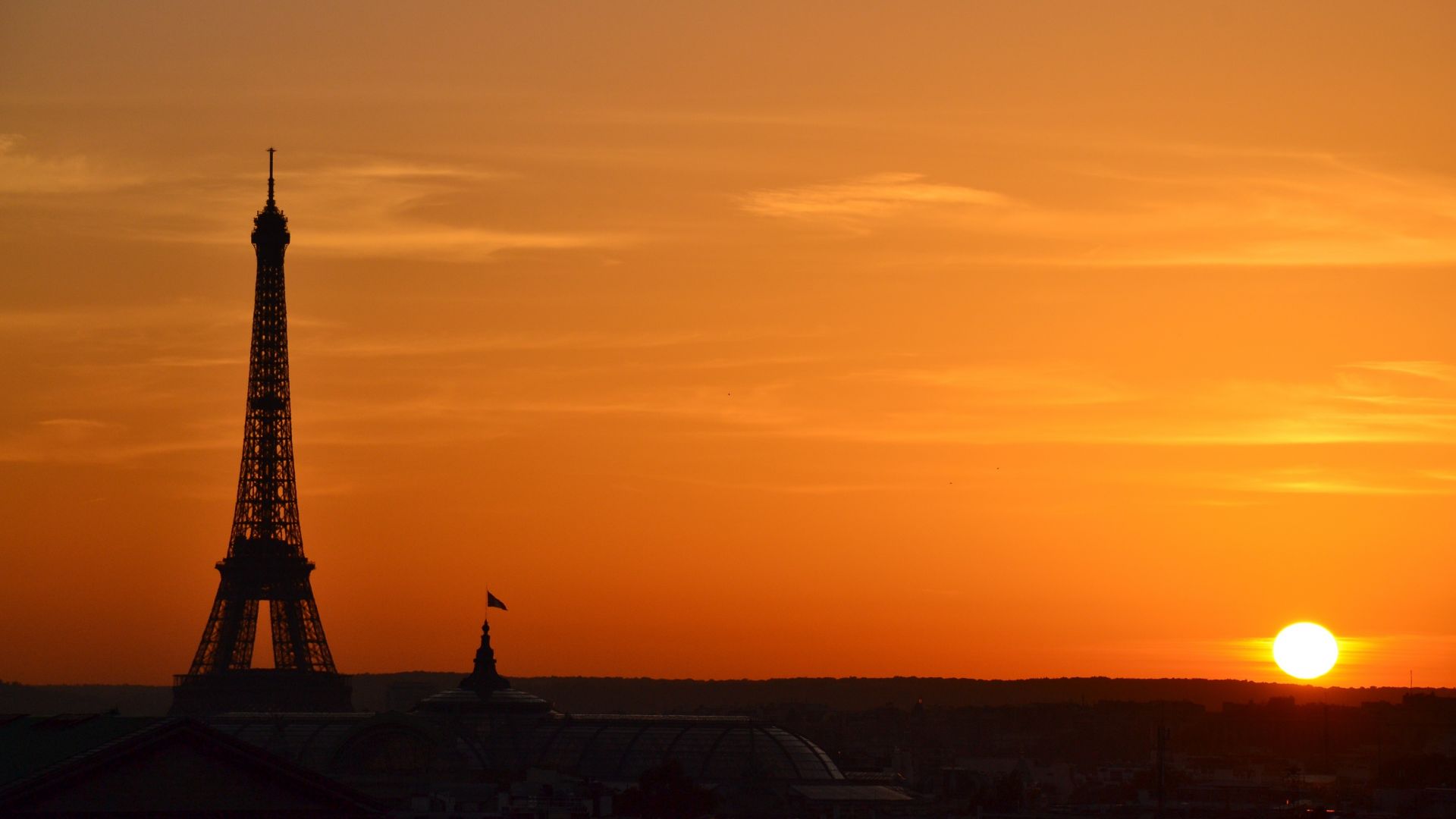 Wallpaper Sunset, Eiffel tower, paris city, 4k