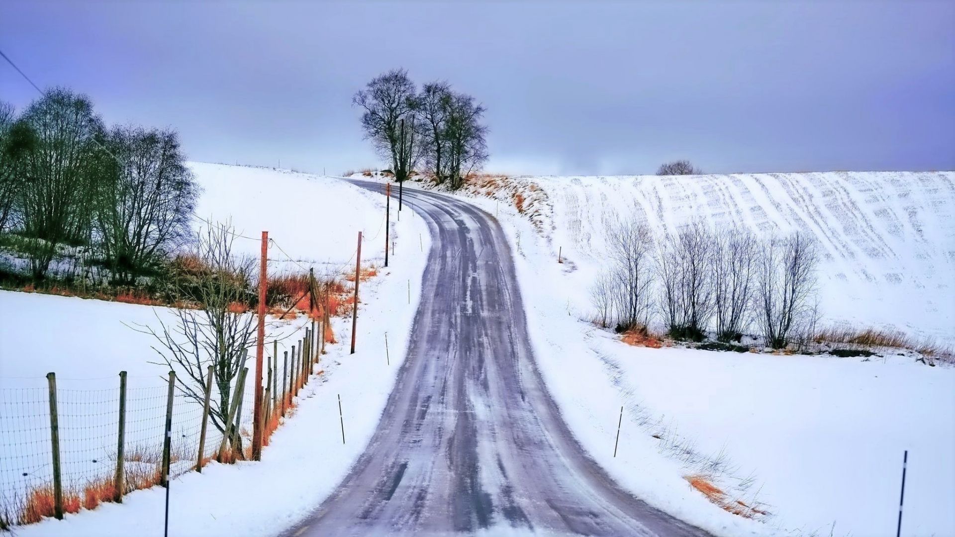 Wallpaper Road in winter, landscape