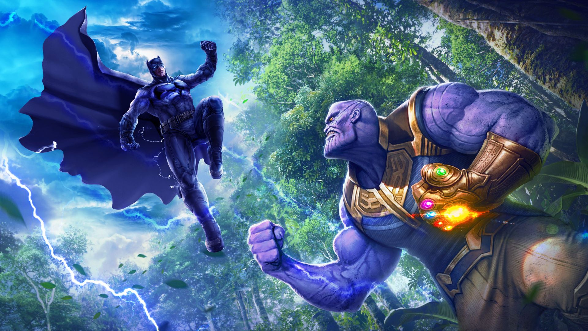 Wallpaper Batman vs Thanos, crossover, fan art