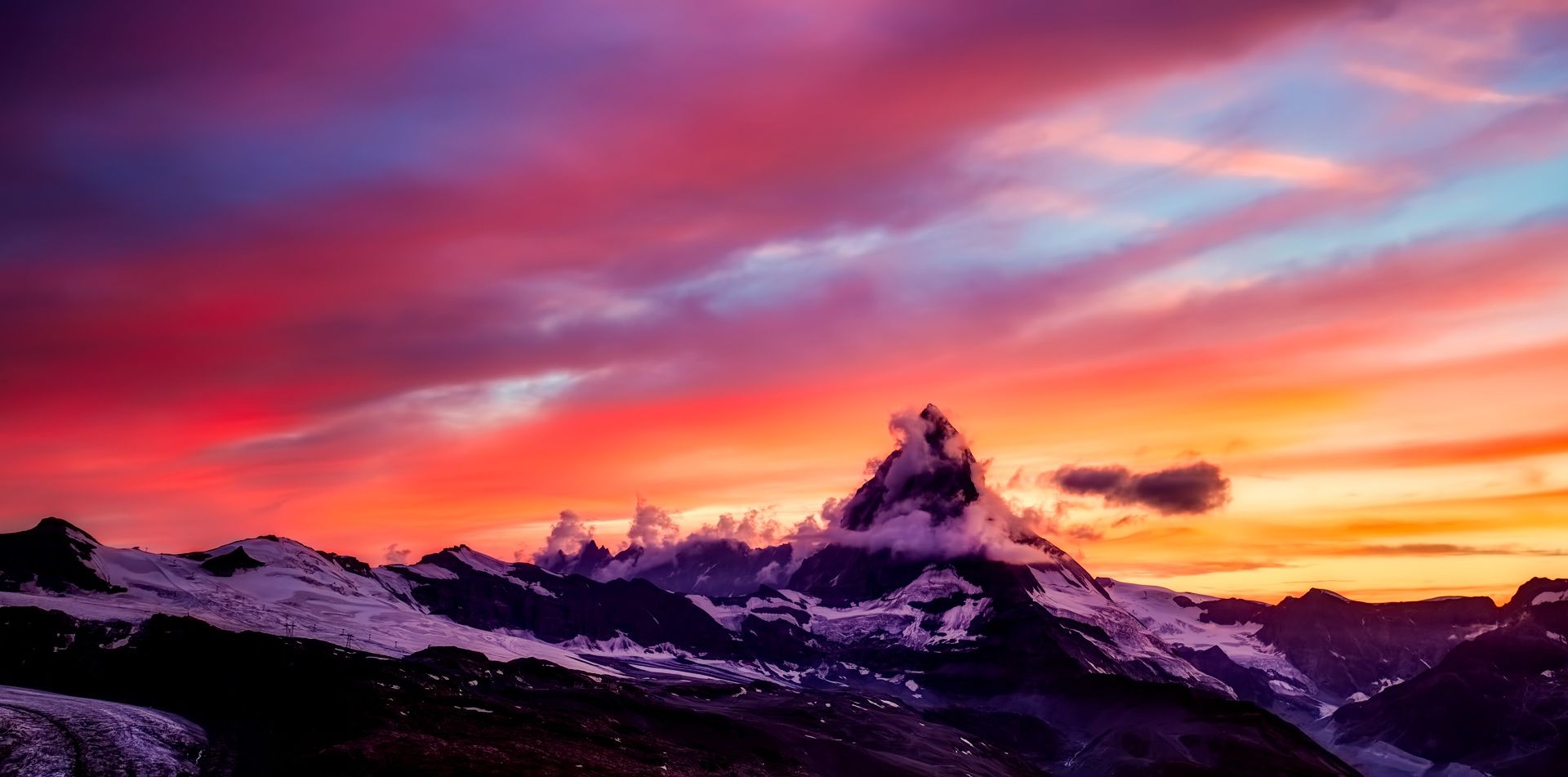 Wallpaper Matterhorn, mountains, cliff, clouds, sunset, skyline