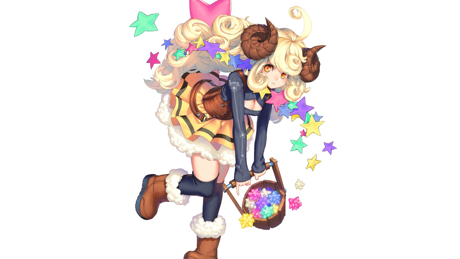 Wallpaper Blonde, anime girl, candy basket