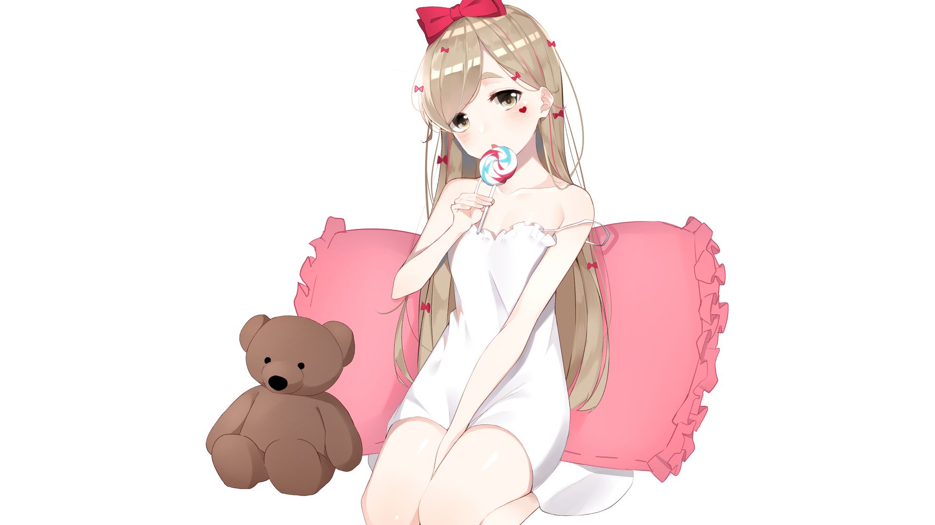 Wallpaper Blonde, cute anime girl, eating, candy, original