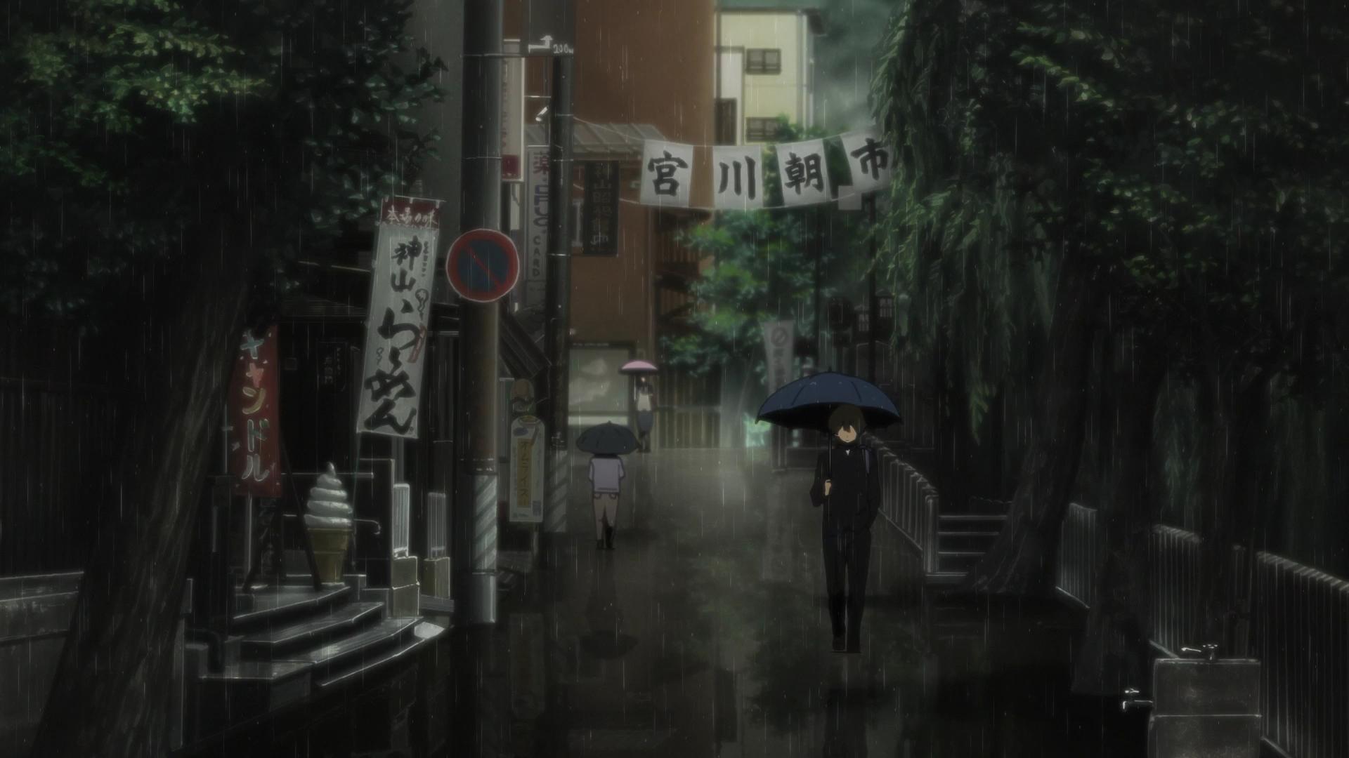 Wallpaper Rain, walk, anime boy, Hyouka