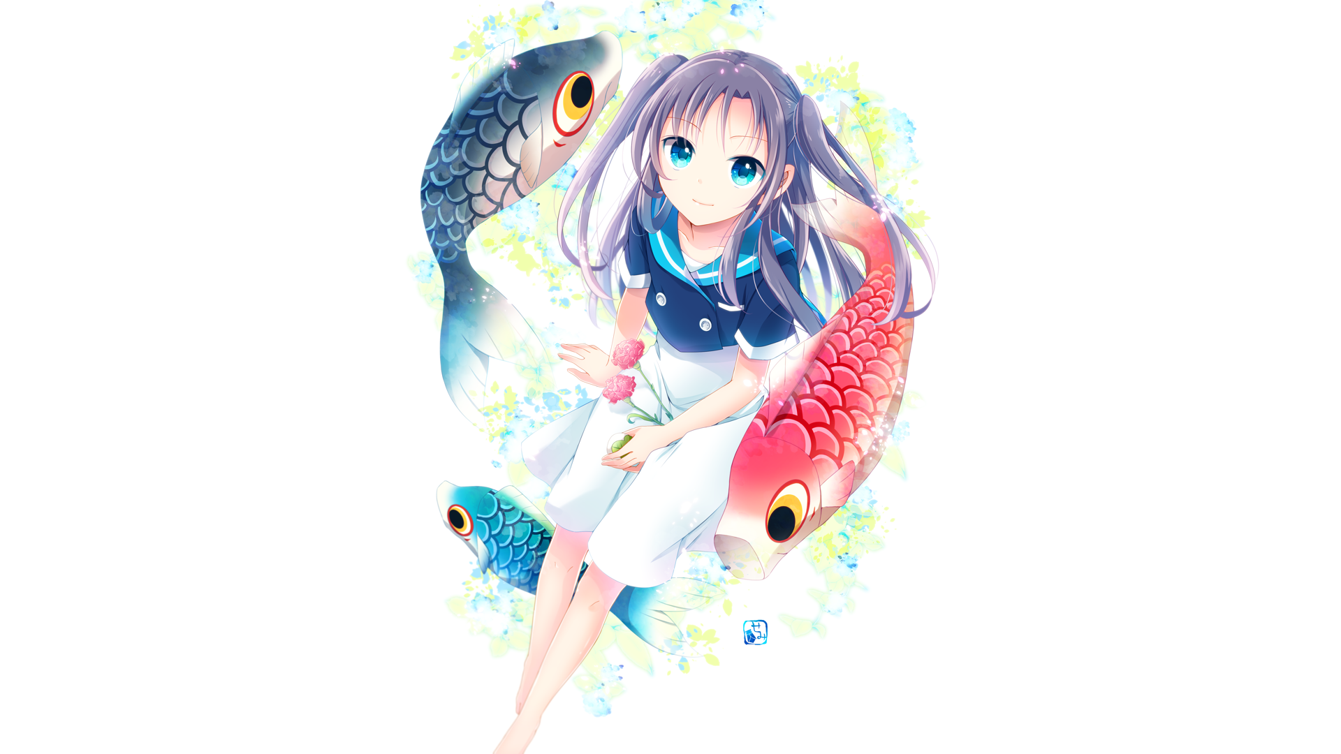 Wallpaper Fishes, cute, anime girl, original, minimal