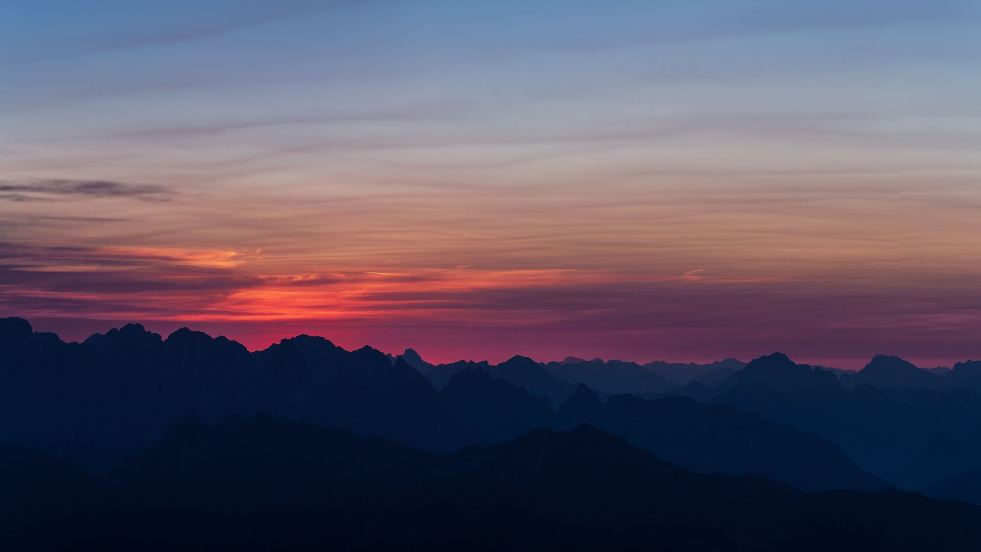 Wallpaper Mountains, sunset, skyline, sky, horizon, 8k