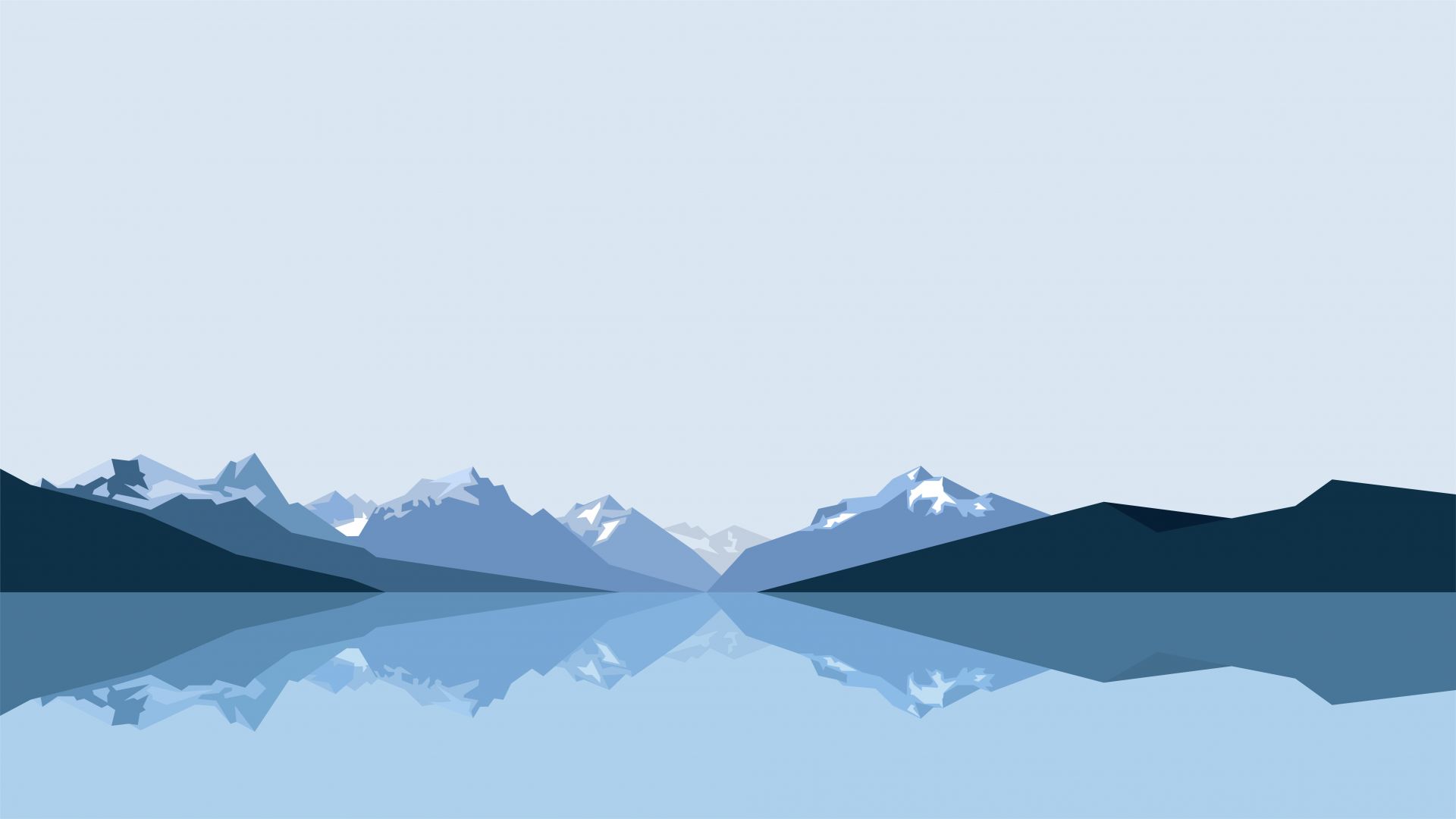 Wallpaper Minimal, blue, mountains, reflections, lake, 8k