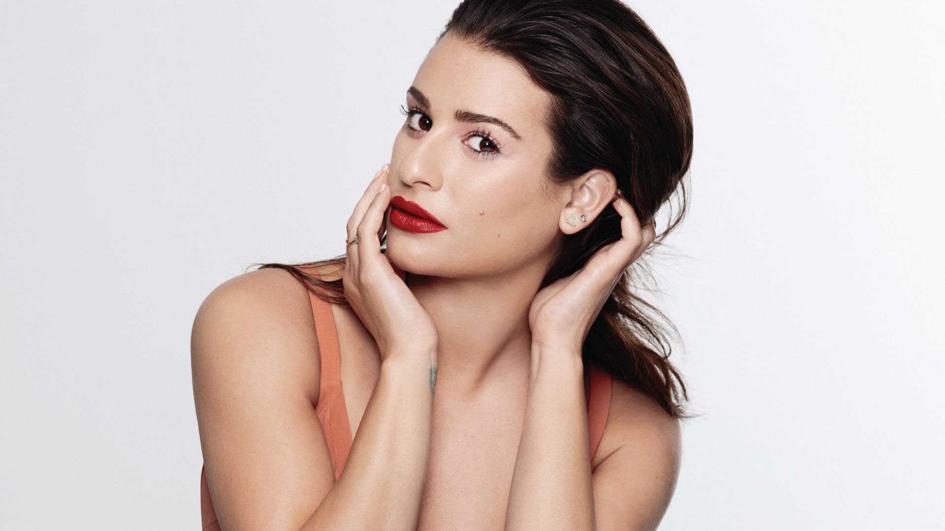 Wallpaper Lea Michele, makeup, red lips, face