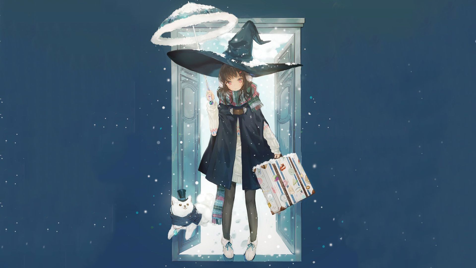 Wallpaper Door, umbrella, anime girl, original