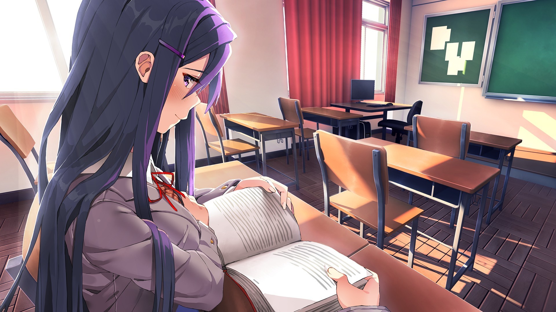 Wallpaper Classroom, doki doki literature club!, anime girl