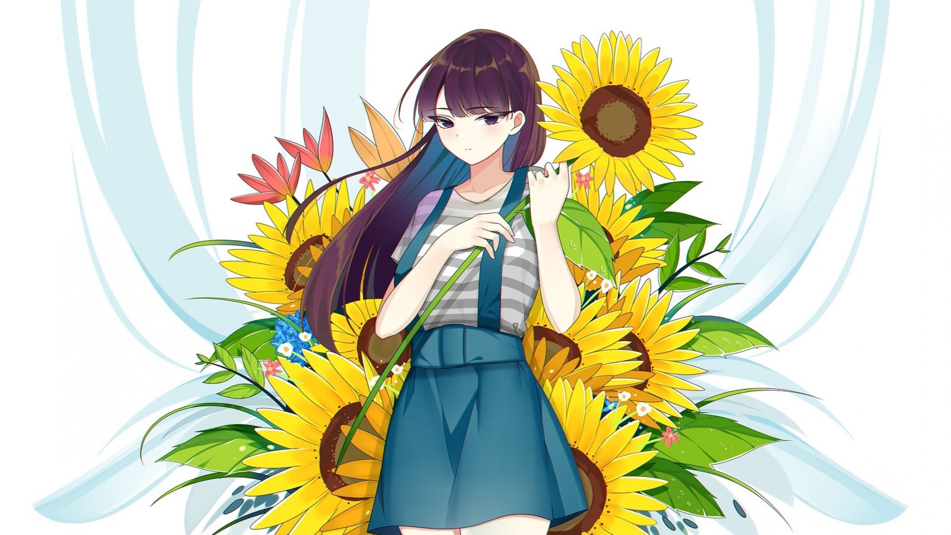 Wallpaper Sunflowers and anime girl, original, cute