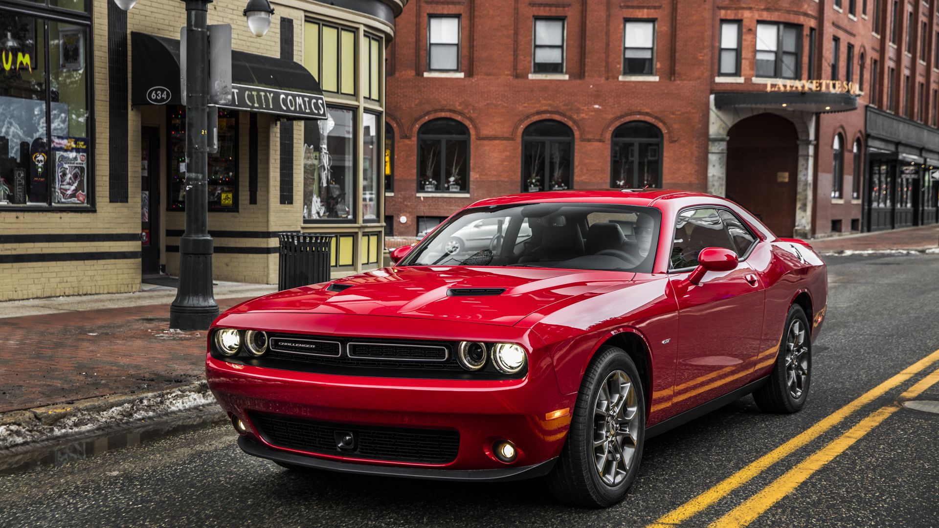 Wallpaper Red dodge challenger muscle car 