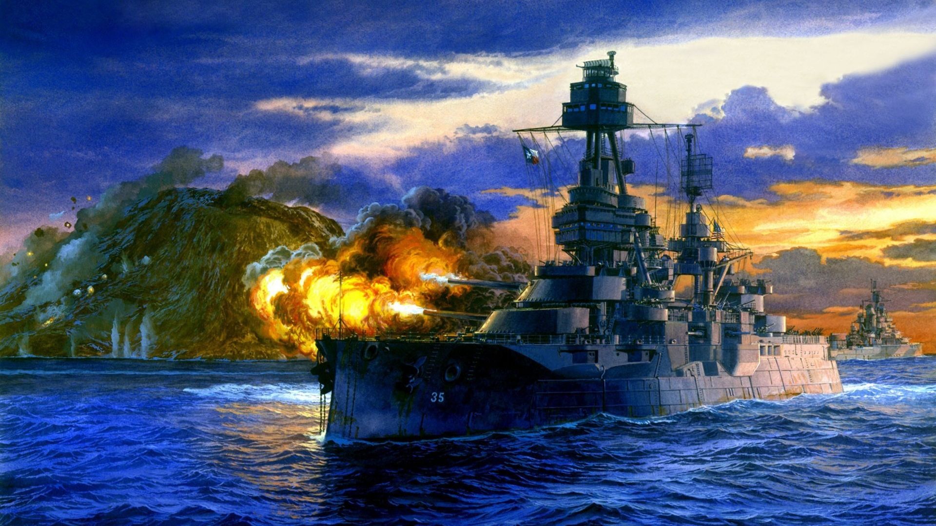 Wallpaper Warship, firing, artwork