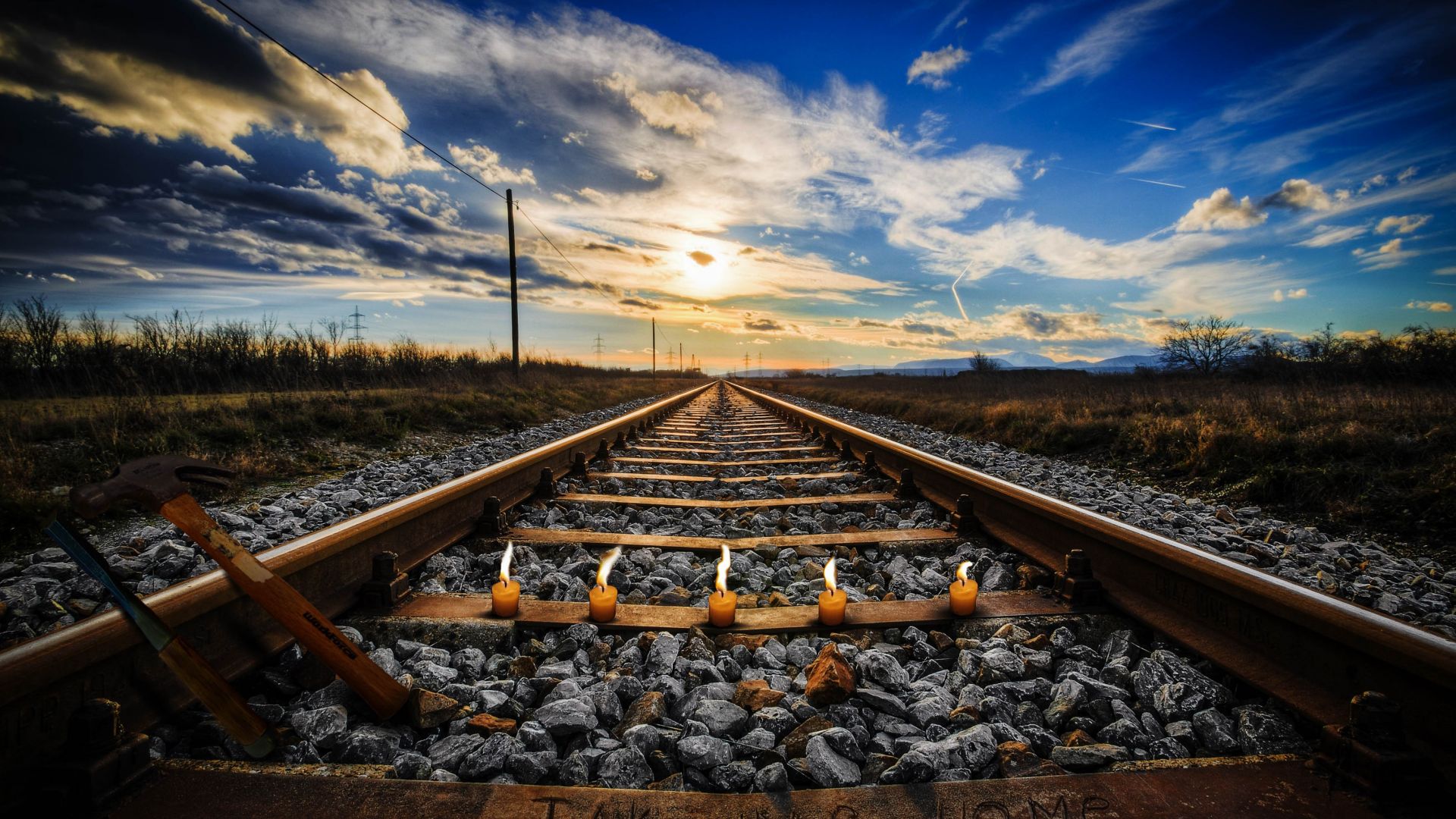 Wallpaper Take me home, railway track, landscape, candles