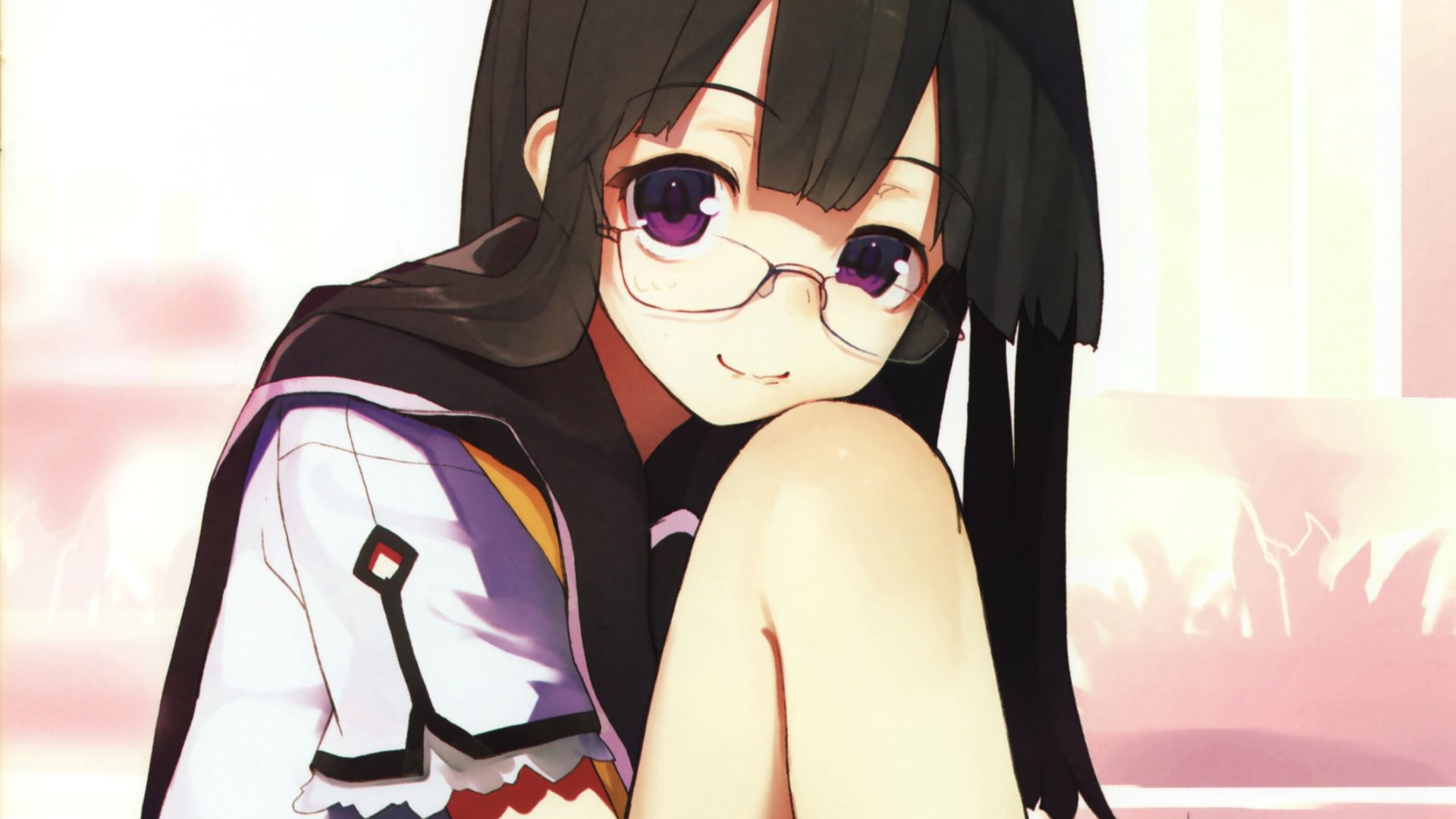 Wallpaper Smile, glasses, black hair, anime girl, sit