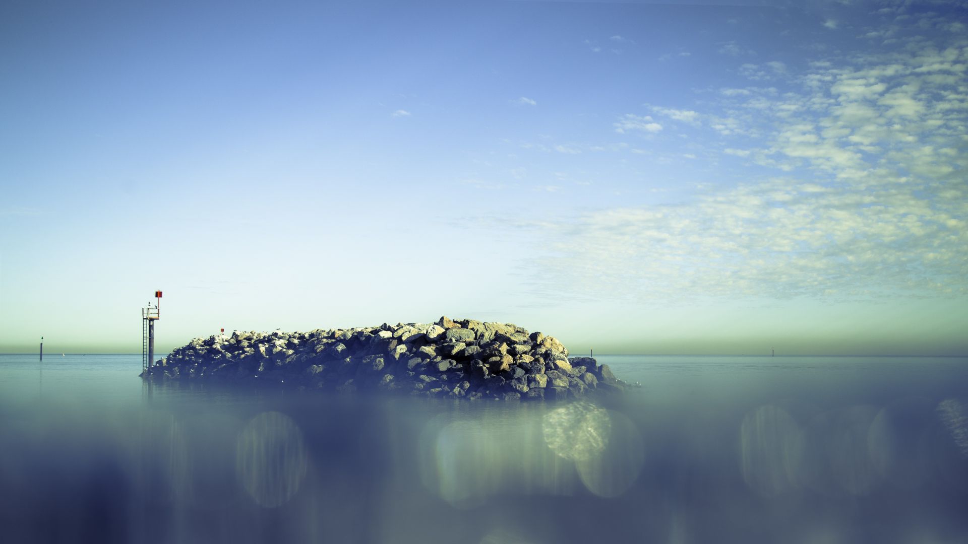Wallpaper Sky, sea, rocky coast, 5k