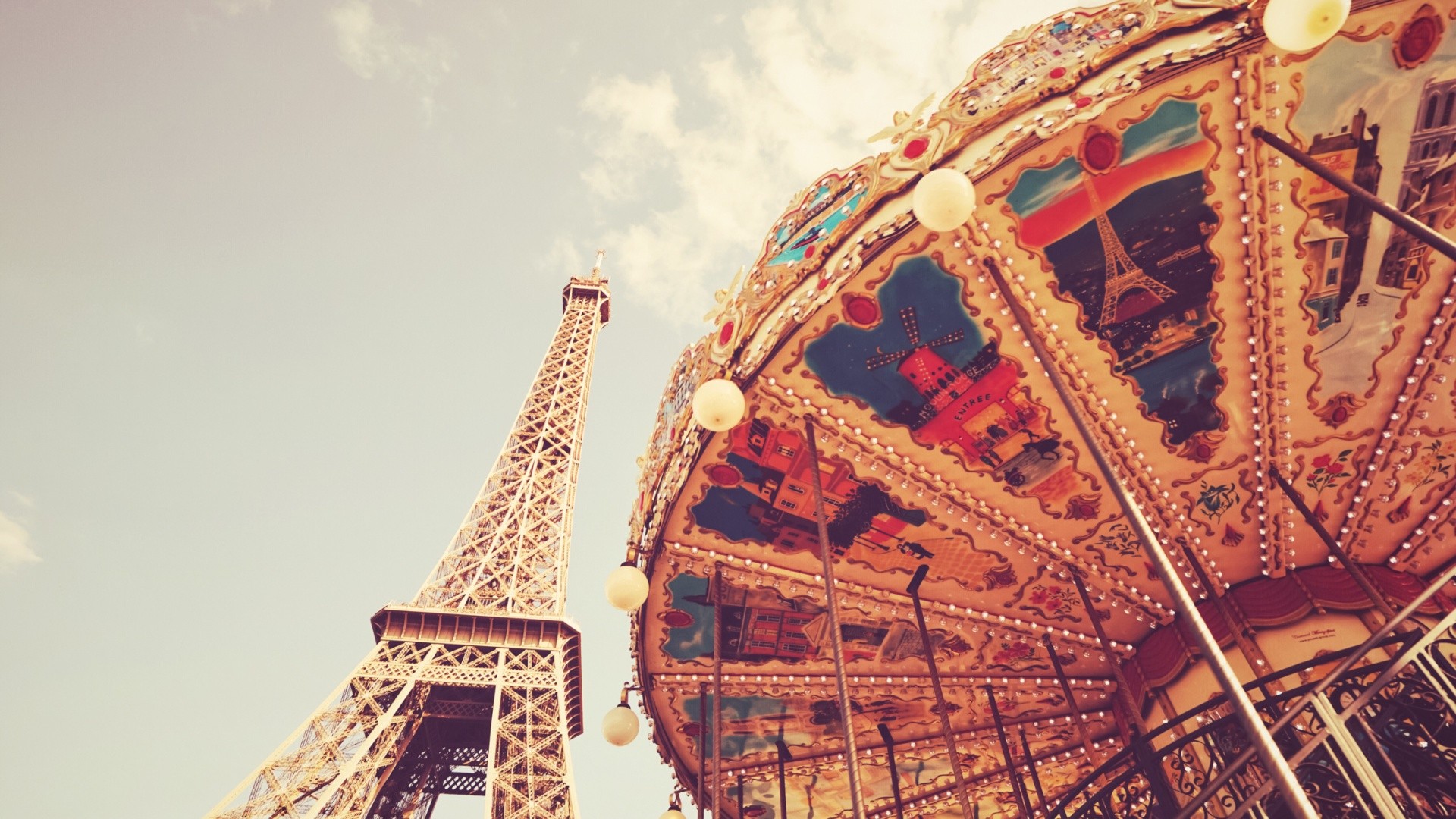 Wallpaper Eiffel tower and Ferris wheel