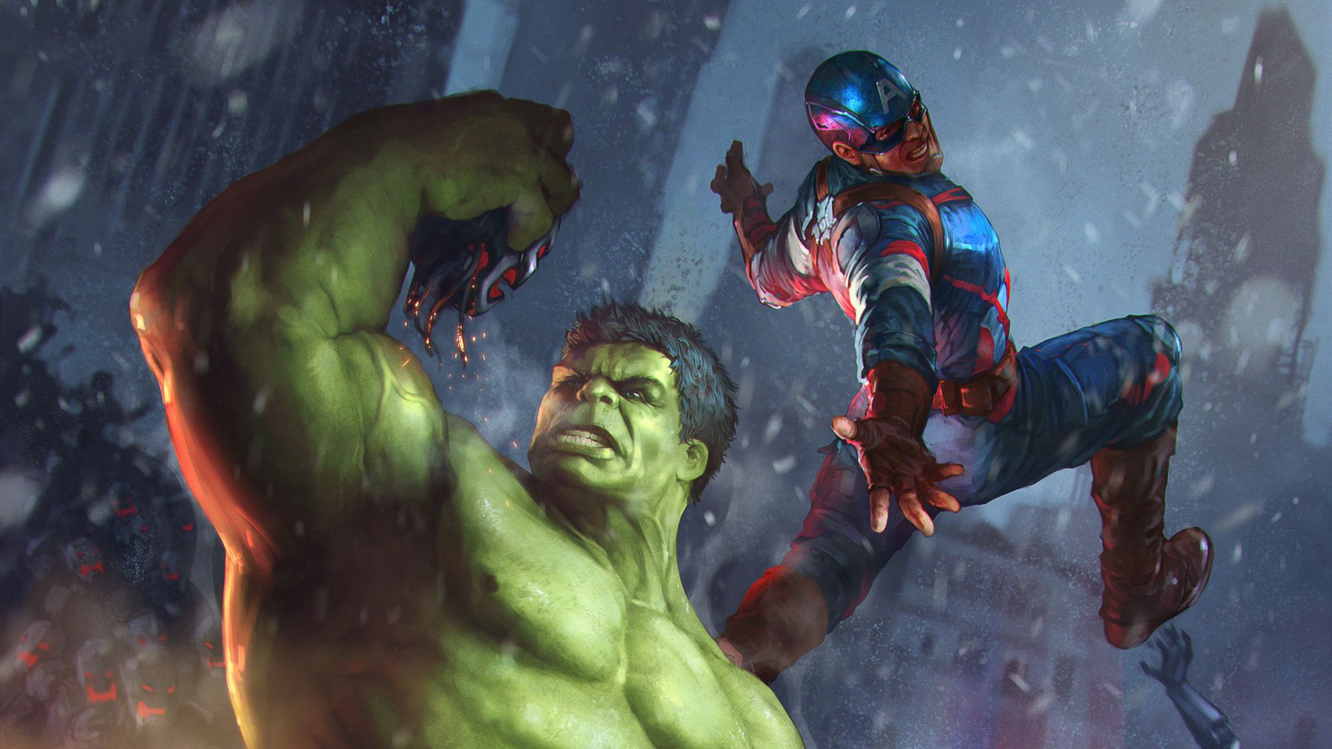 Wallpaper Hulk, captain america, fight, superhero, art