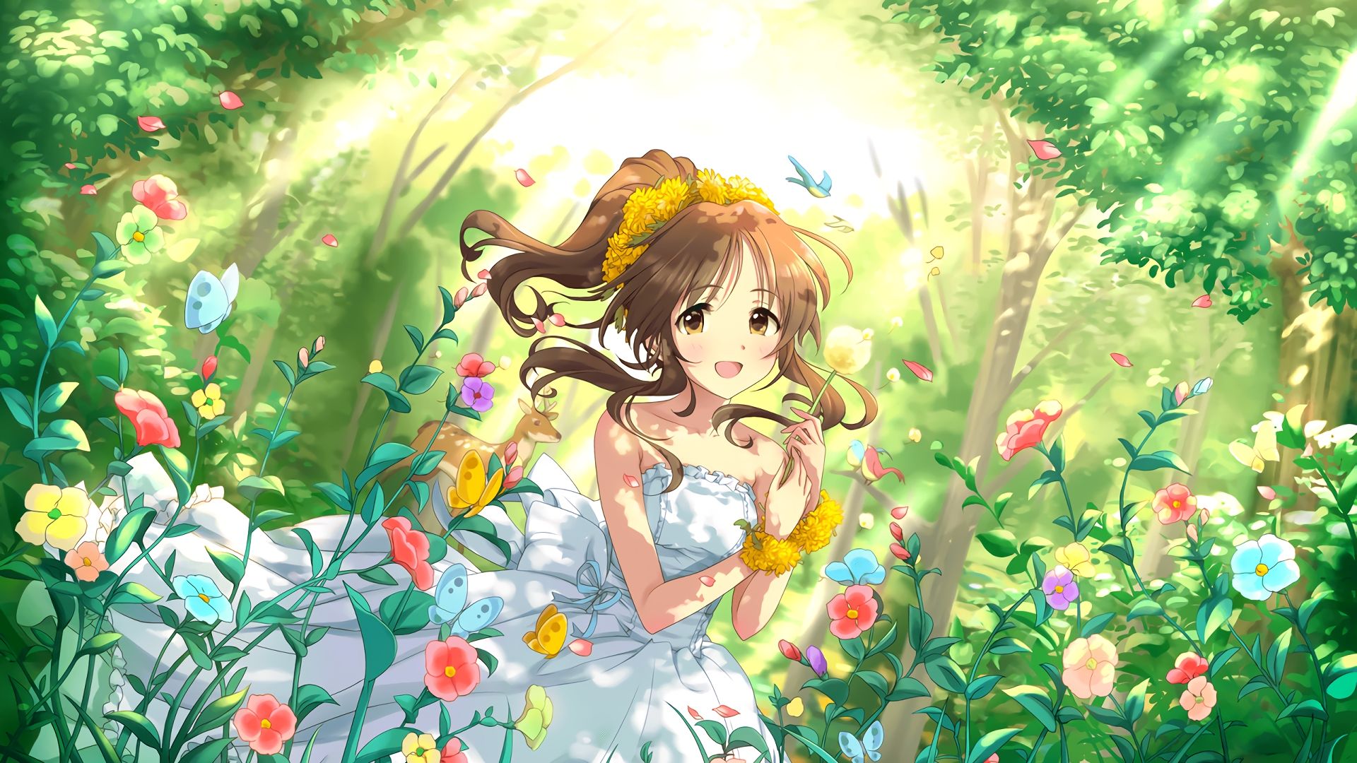 Wallpaper Aiko Takamori in garden, smile, anime girl