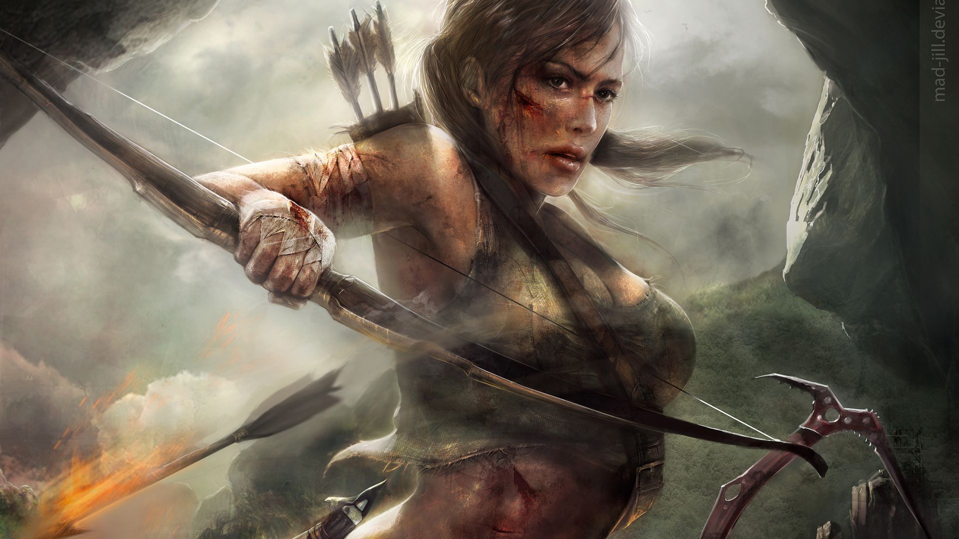 Wallpaper Lara croft, tomb raider, video game, archer, artwork