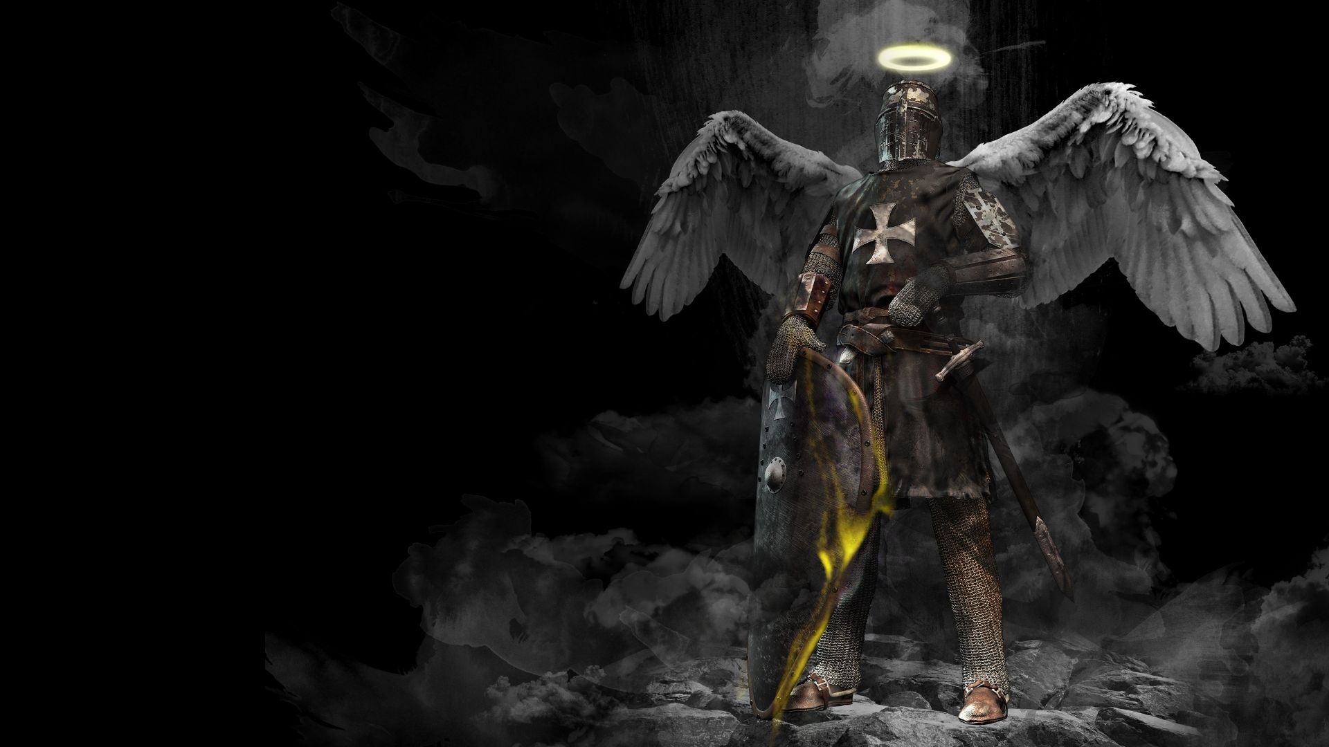 Wallpaper Knight, wings, dark, angel, warrior, art, 4k