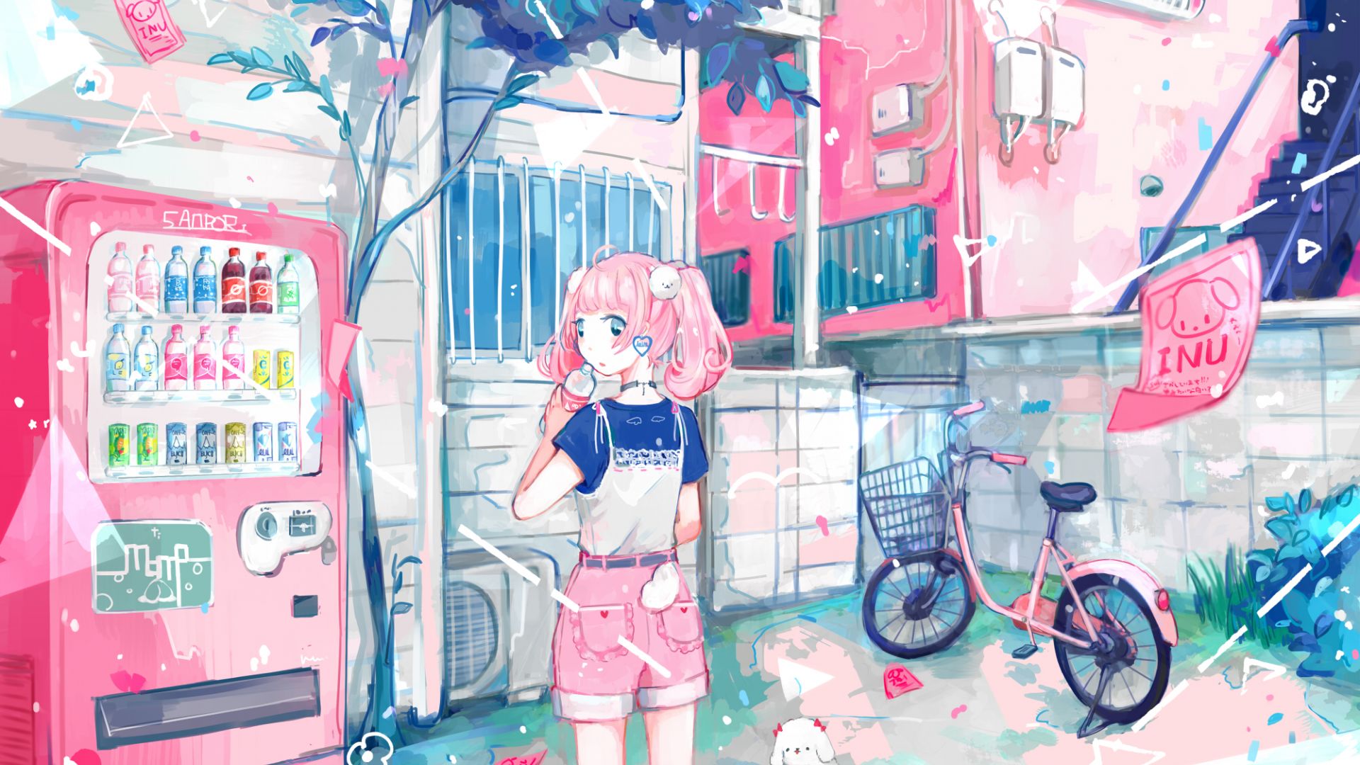 Wallpaper Pink hair anime girl, original, art